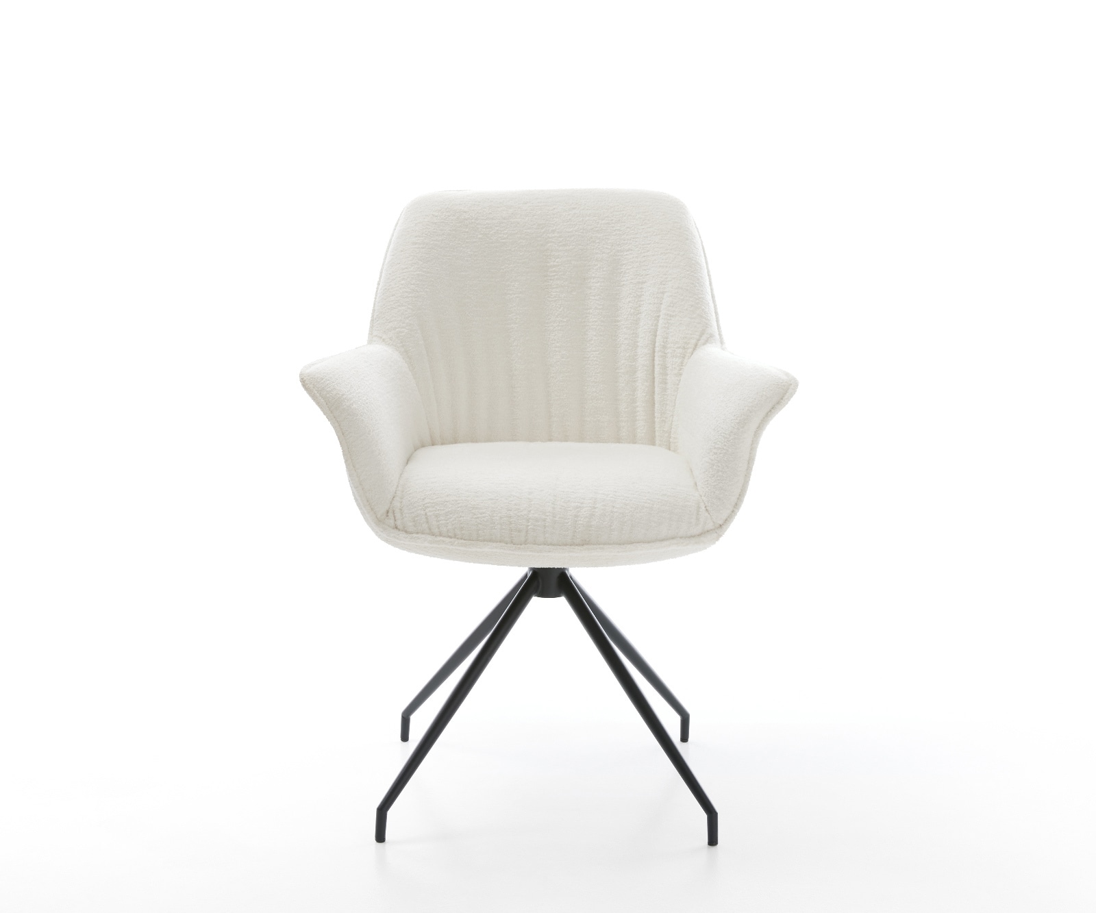 Esszimmerstuhl Keila-Flex mit Armlehnen Bouclé Soft Beige Kreuzgestell konisch Schwarz 2