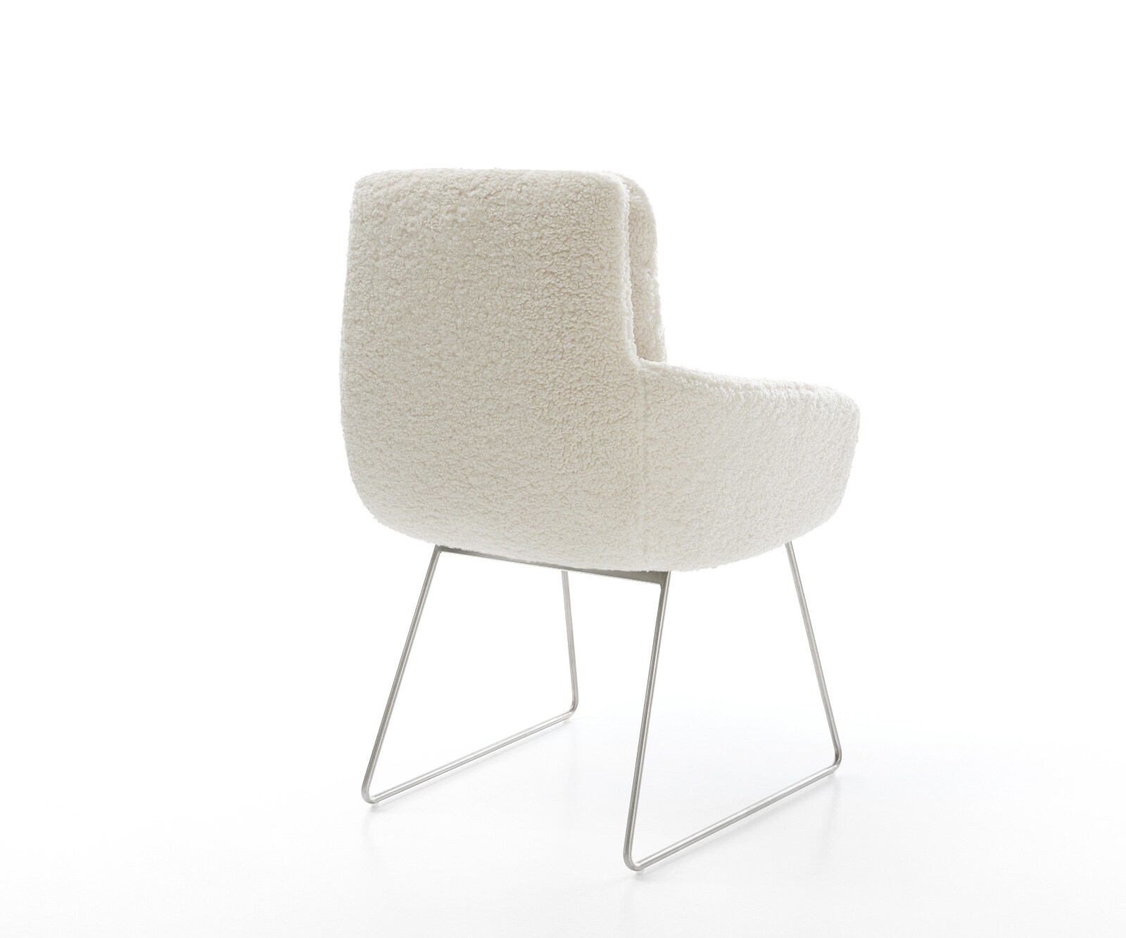 Chaise-de-salle-à-manger Abelia-Flex avec accoudoirs tissu teddy beige pied trapèze acier inoxydable 4