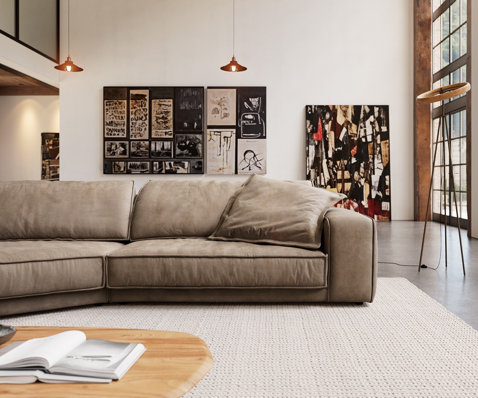 Big-Sofa Snoosh 400x150 cm Mikrofaser Schlamm Vintage Recamiere links 1