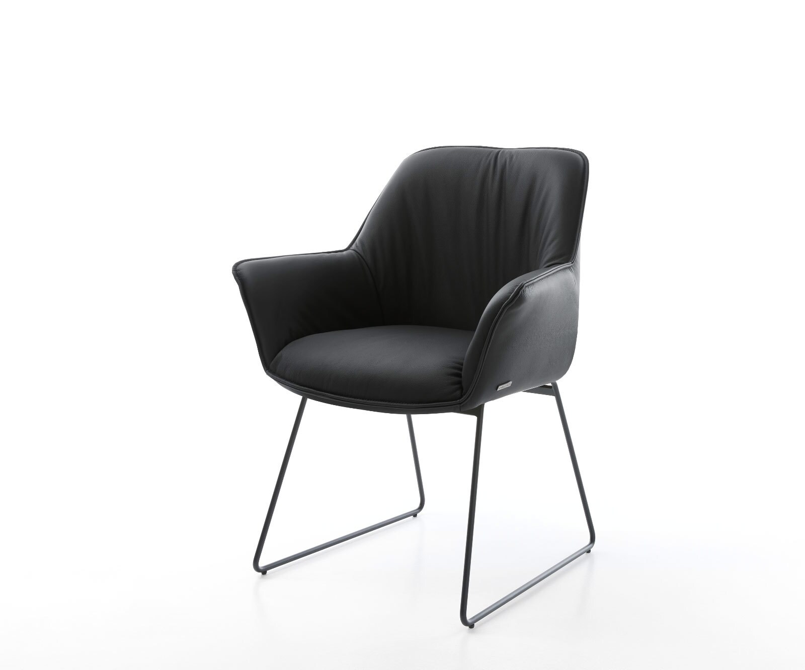 Fauteuil Keila-Flex avec accoudoirs cuir véritable noir cadre patin noir