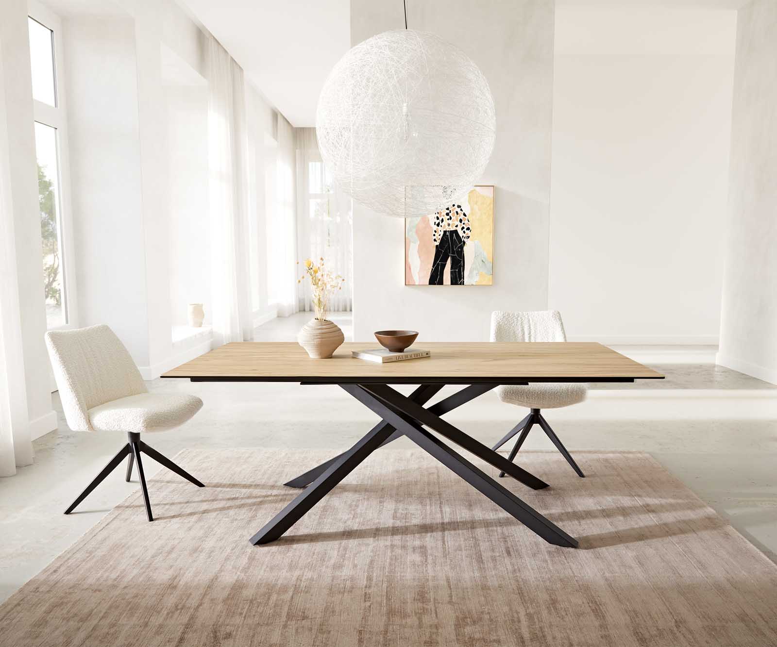 Esstisch Edge 200x100 Keramik Laminam® Sabbia Eichefarbig Kreuzgestell Rechteck Schwarz Esstisch Edge 200x100 Keramik Laminam® Sabbia Eichefarbig Kreuzgestell Rechteck Schwarz