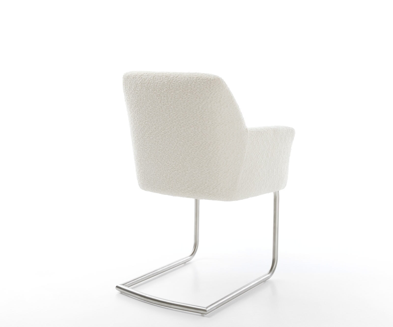 Cantilever Xana-Flex avec accoudoirs bouclé blanc pied cantilever rond acier inoxydable brossé ressorts ensachés 5