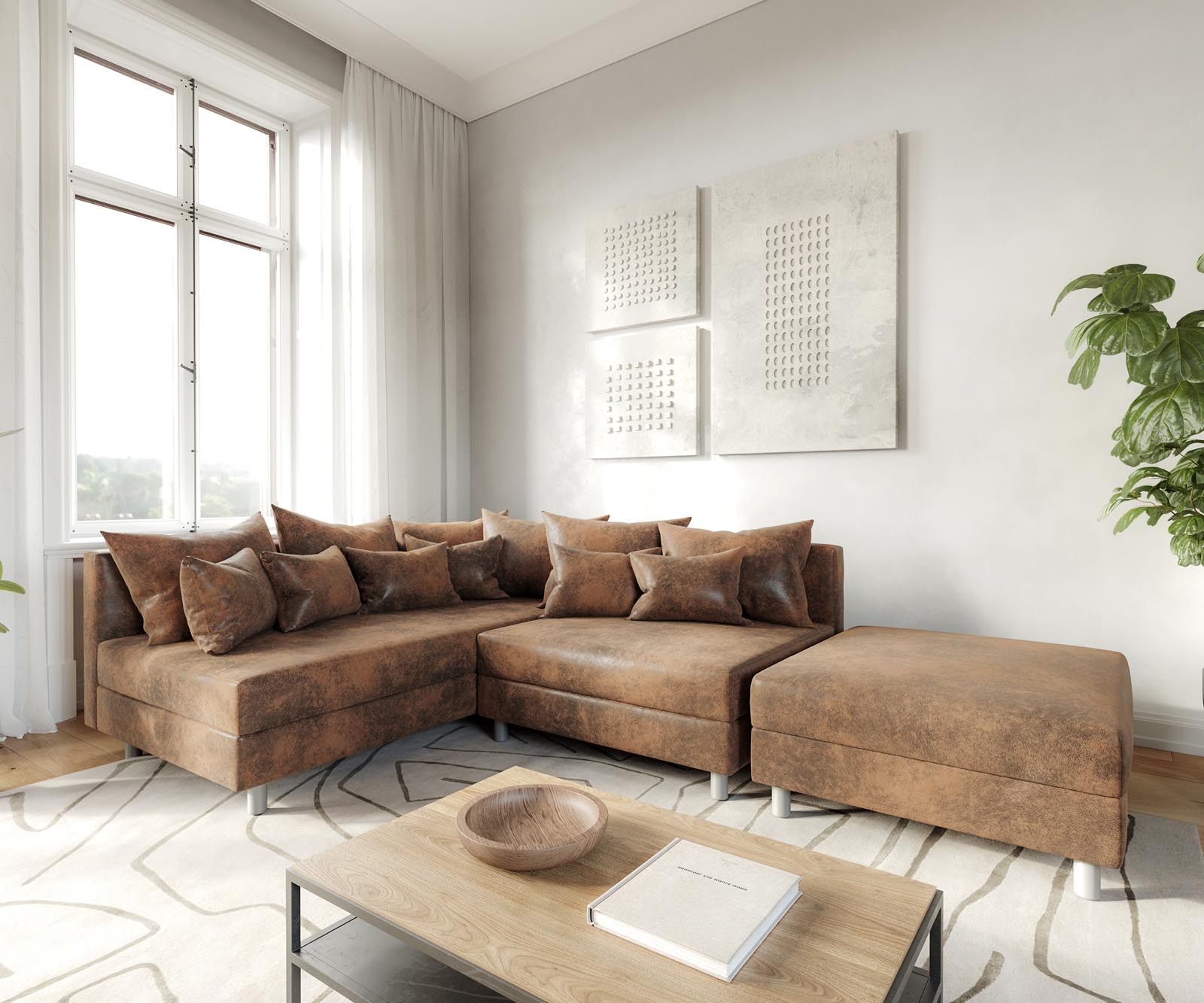 Ecksofa Clovis Braun Antik Optik Hocker Ottomane Links Modulsofa 1