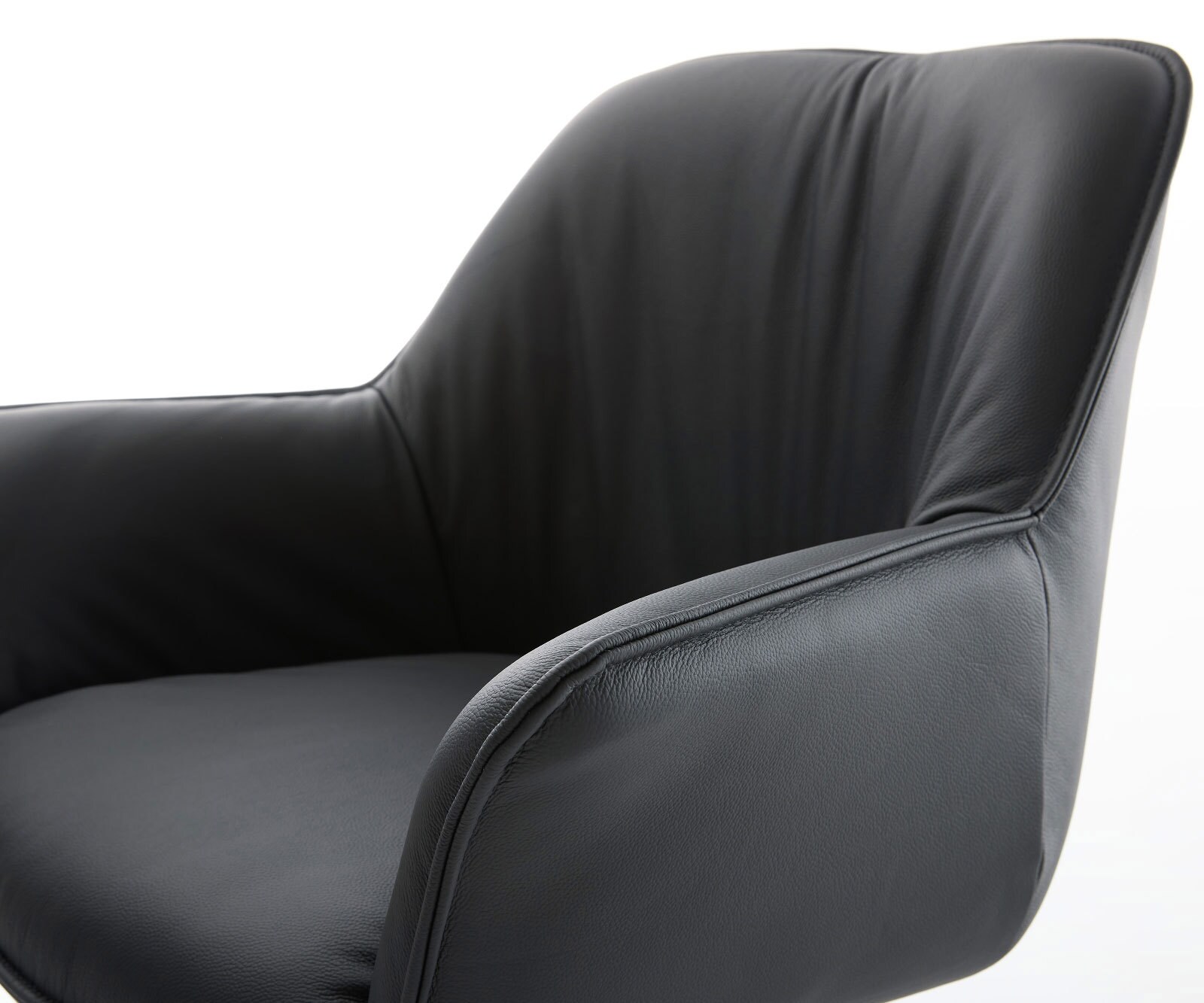 Chaise-de-salle-à-manger Keila-Flex avec accoudoirs cuir de vache noir pied croisé conique noir 4