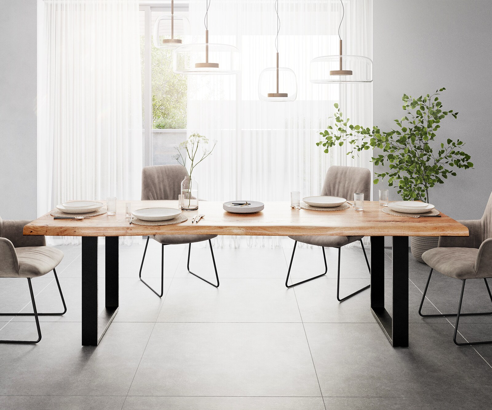 Table de salle à manger Edge 260x100  XL acacia naturel métal noir Live-Edge 1