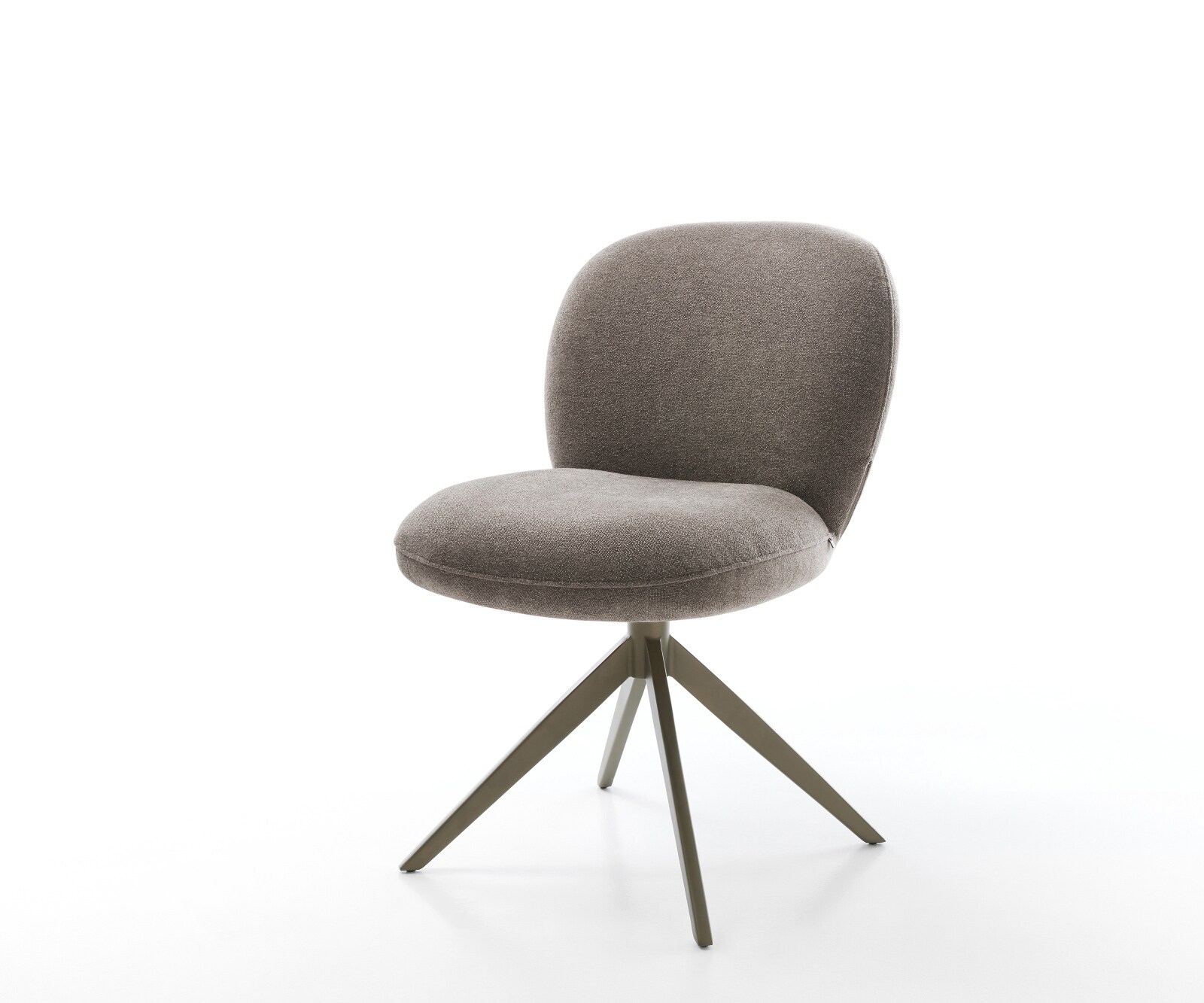 Chaise-pivotante Nube-Flex tissu structuré doux taupe pied croisé large aspect titane pivotement sur 360° fonction bascule ressorts ensachés