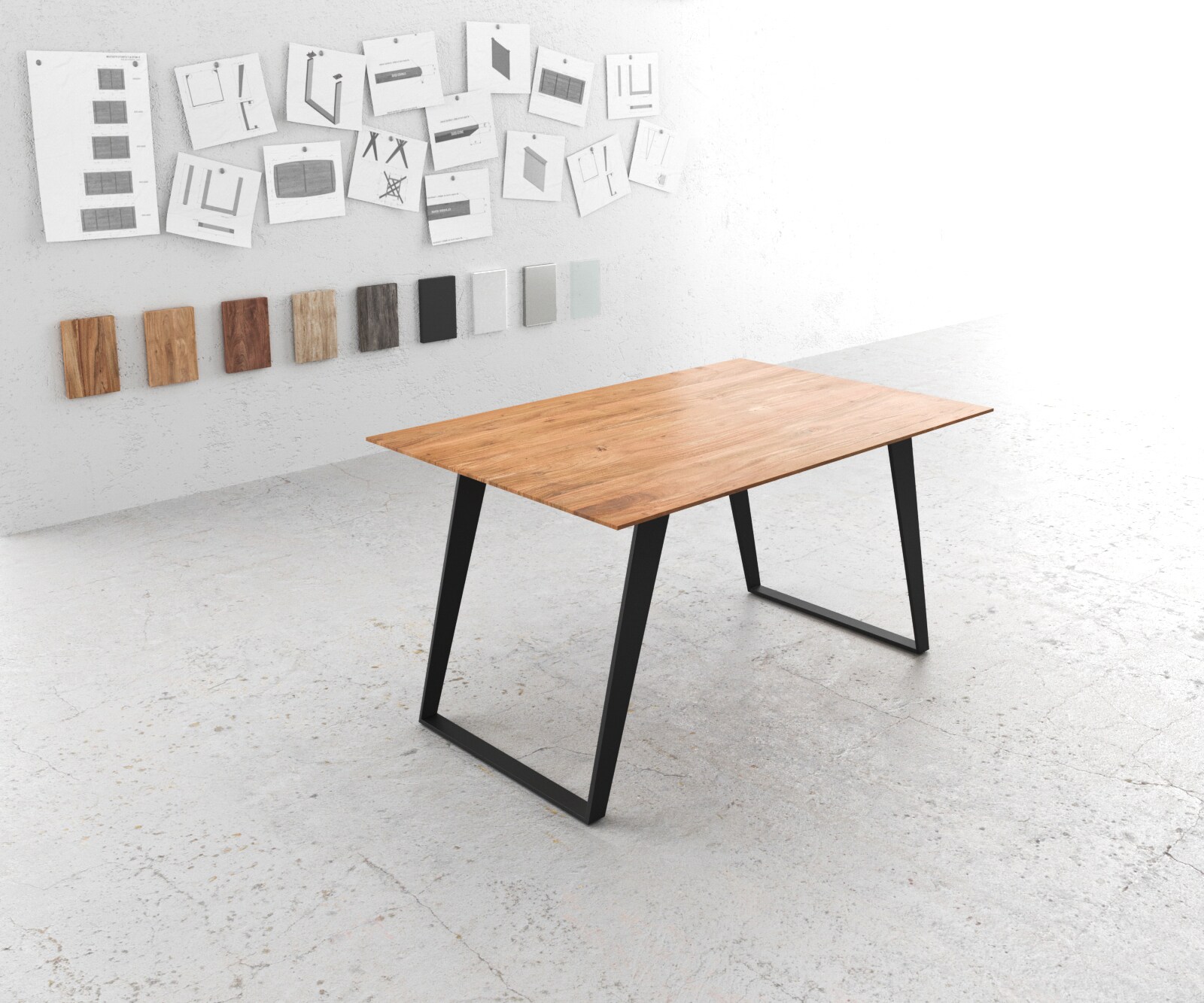 Table de salle à manger Edge 180x90 Acacia Naturel Acier inoxydable Chant Suisse étroit 2