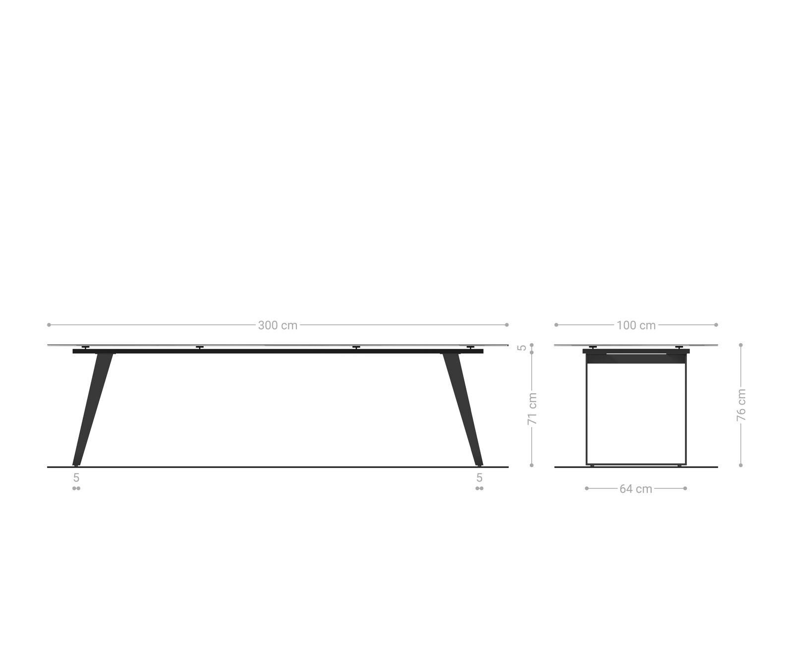 Esstisch Edge 300x100 Reliefglas Rauchschwarz 3D-Design Metall Schräg Schwarz 10