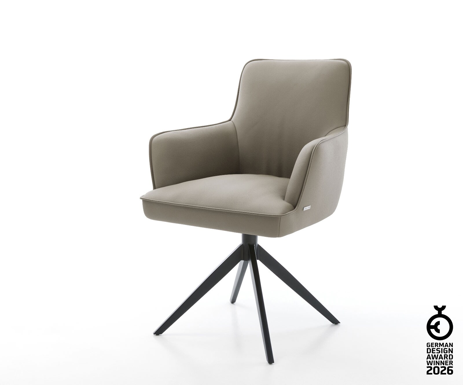 Chaise-pivotante Heira-Flex cuir de vache couleur boue pied croisé large noir pivotement sur 360° fonction bascule ressorts ensachés