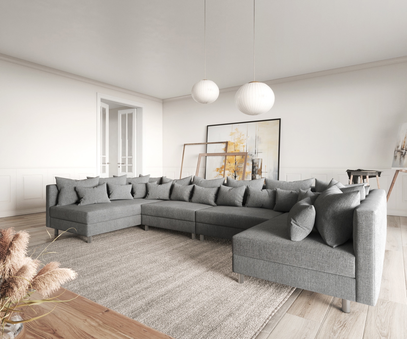 Wohnlandschaft Clovis XL Grau Flachgewebe Modulsofa 1 Wohnlandschaft Clovis XL Grau Flachgewebe Modulsofa 1