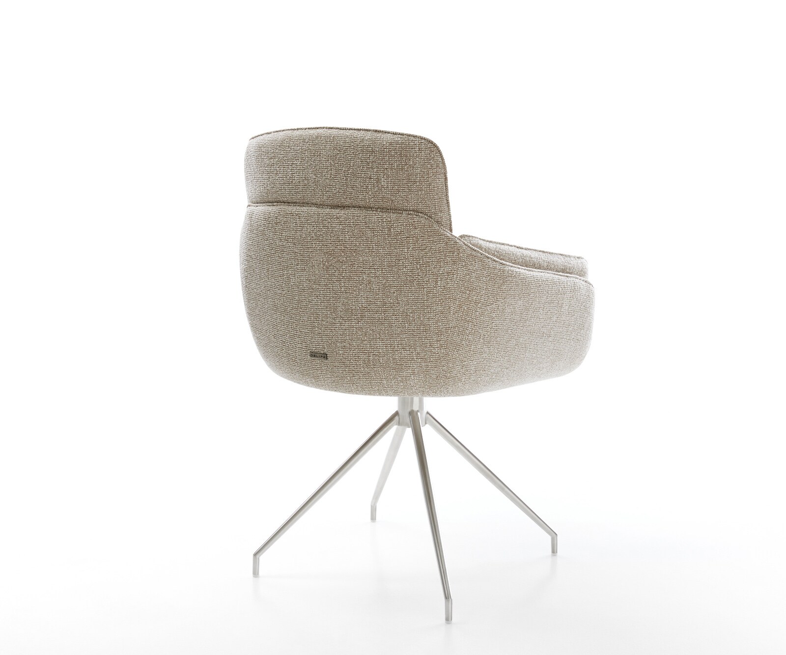 Esszimmerstuhl Luan-Flex mit Armlehnen Webstoff Soft Beige Kreuzgestell konisch Edelstahl 4