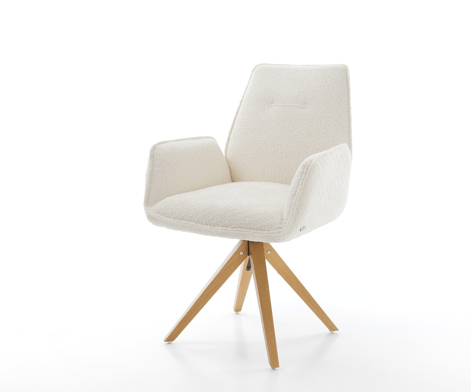 Drehstuhl Zoa-Flex Bouclé Weiß Holzgestell kantig 180° drehbar