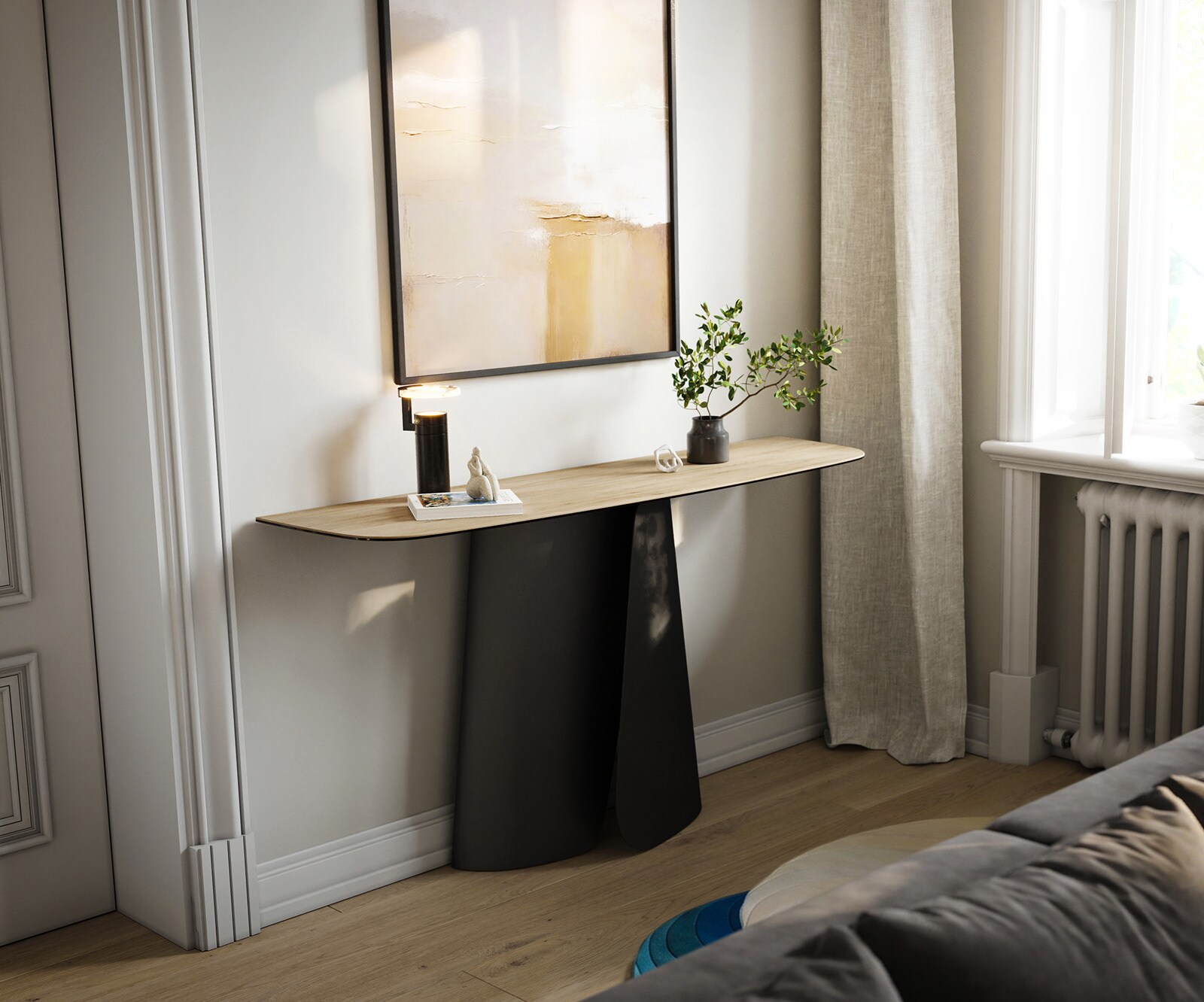 Konsolentisch Edge Boot 140x40 cm Keramik Laminam® Sabbia Eichefarbig Livos Metall Schwarz 4