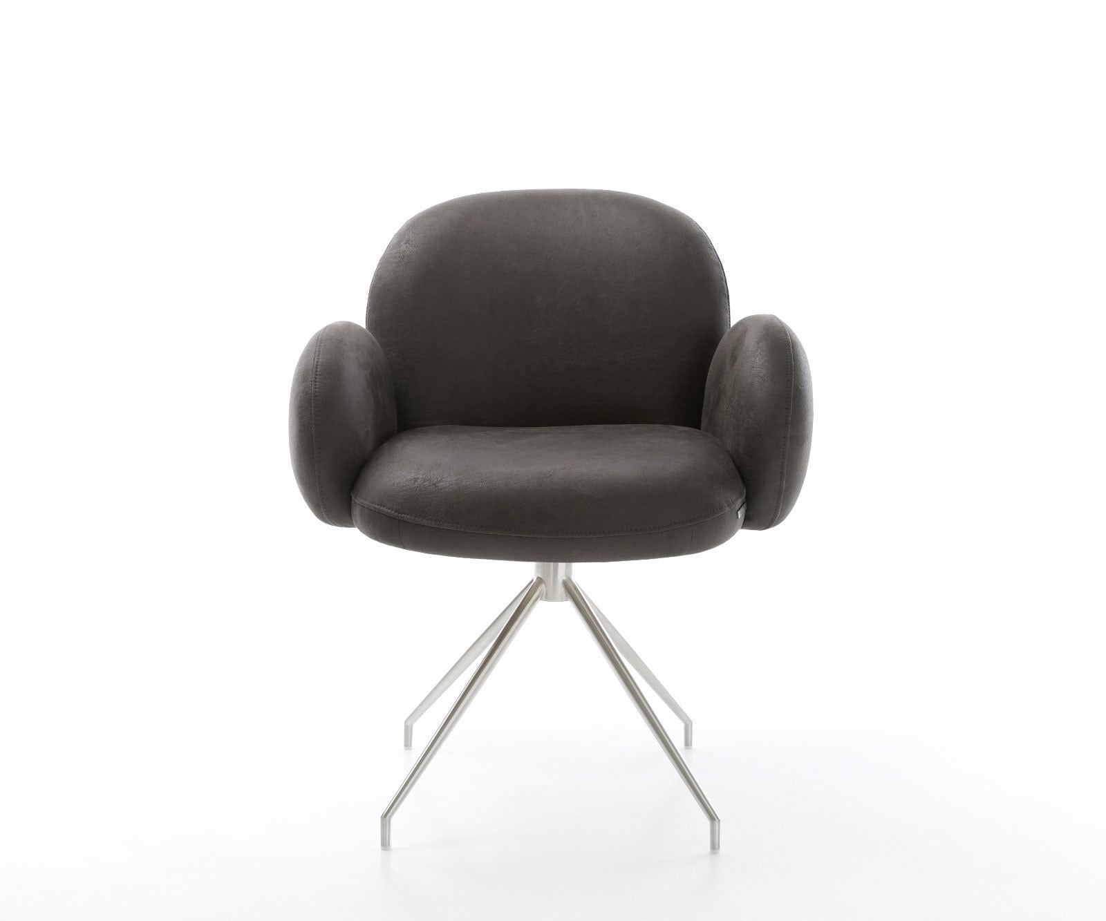 Chaise-pivotante Nube-Flex avec accoudoirs microvelours anthracite vintage pied croisé conique acier inoxydable brossé pivotement sur 180° ressorts ensachés 1 Chaise-pivotante Nube-Flex avec accoudoirs microvelours anthracite vintage pied croisé conique acier inoxydable brossé pivotement sur 180° ressorts ensachés 1