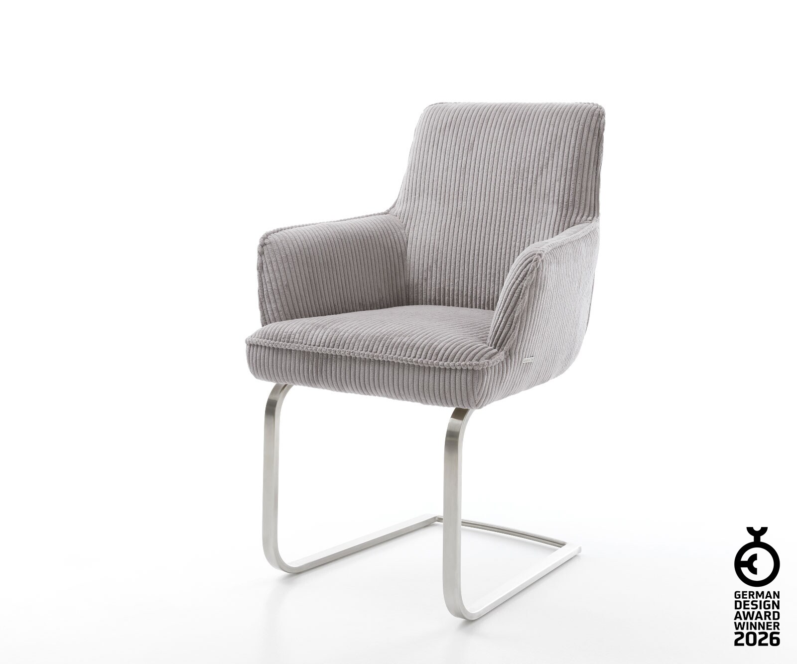 Freischwinger Heira-Flex mit Armlehnen Cord Silbergrau Freischwinger flach Edelstahl Taschenfederkern 1