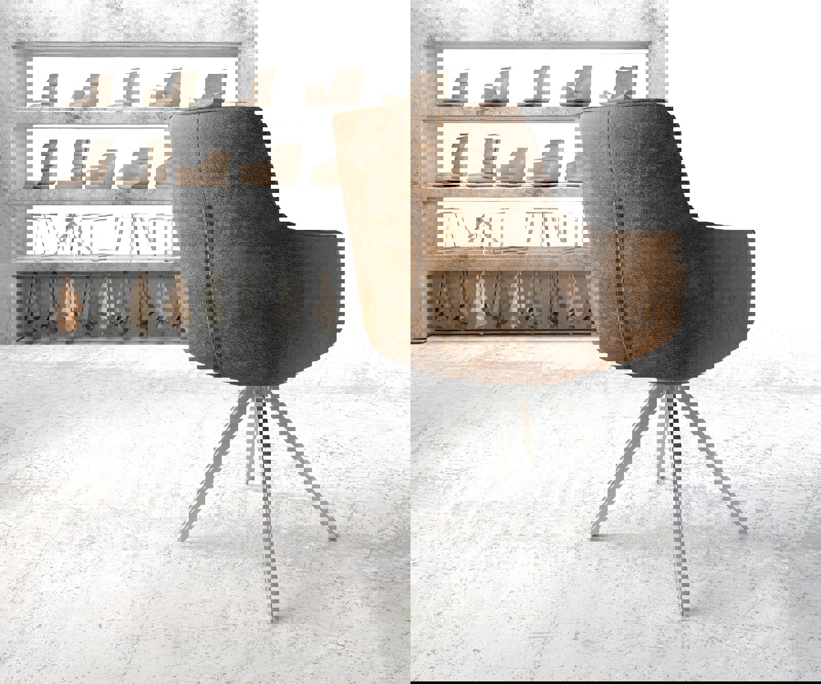 Drehstuhl Pejo-Flex Braun Antik Kreuzgestell kantig Edelstahl 180° drehbar 3