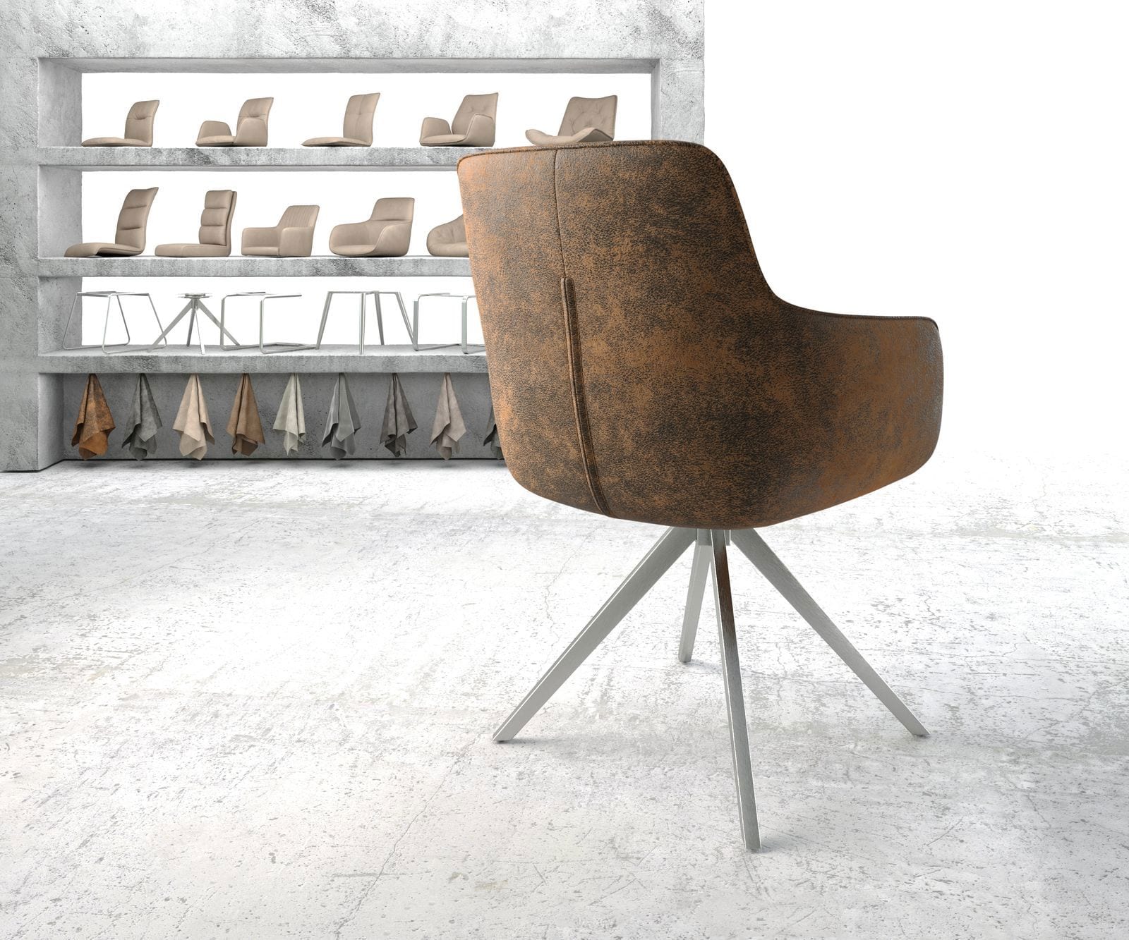 Chaise-pivotante Pejo-Flex brun antique cadre croisé angulaire acier inoxydable pivote sur 180° 3 Chaise-pivotante Pejo-Flex brun antique cadre croisé angulaire acier inoxydable pivote sur 180° 3