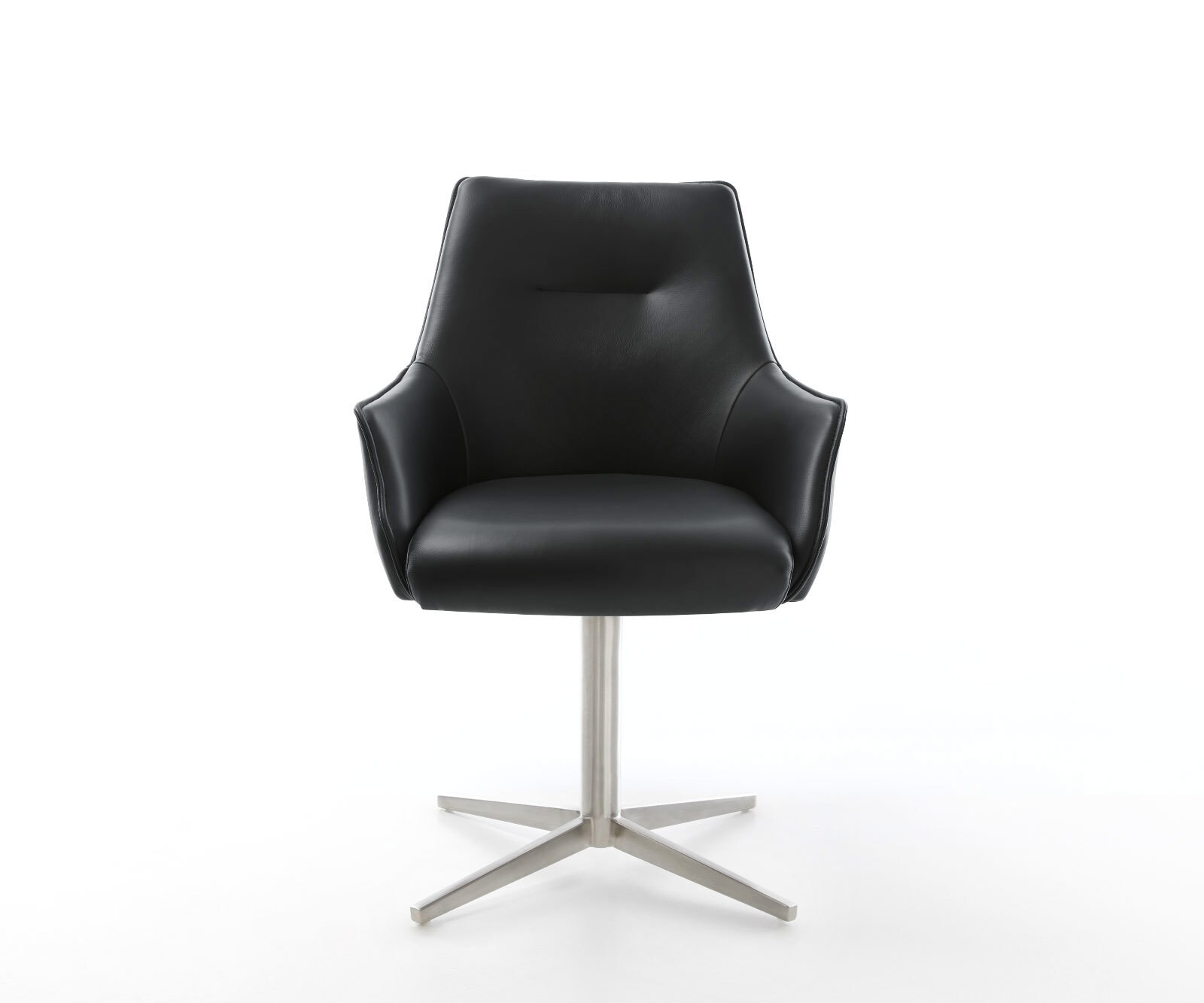 Chaise-pivotante Alja-Flex avec accoudoirs cuir de vache noir pied de chaise 4 branches acier inoxydable brossé pivotement sur 360° ressorts ensachés 1