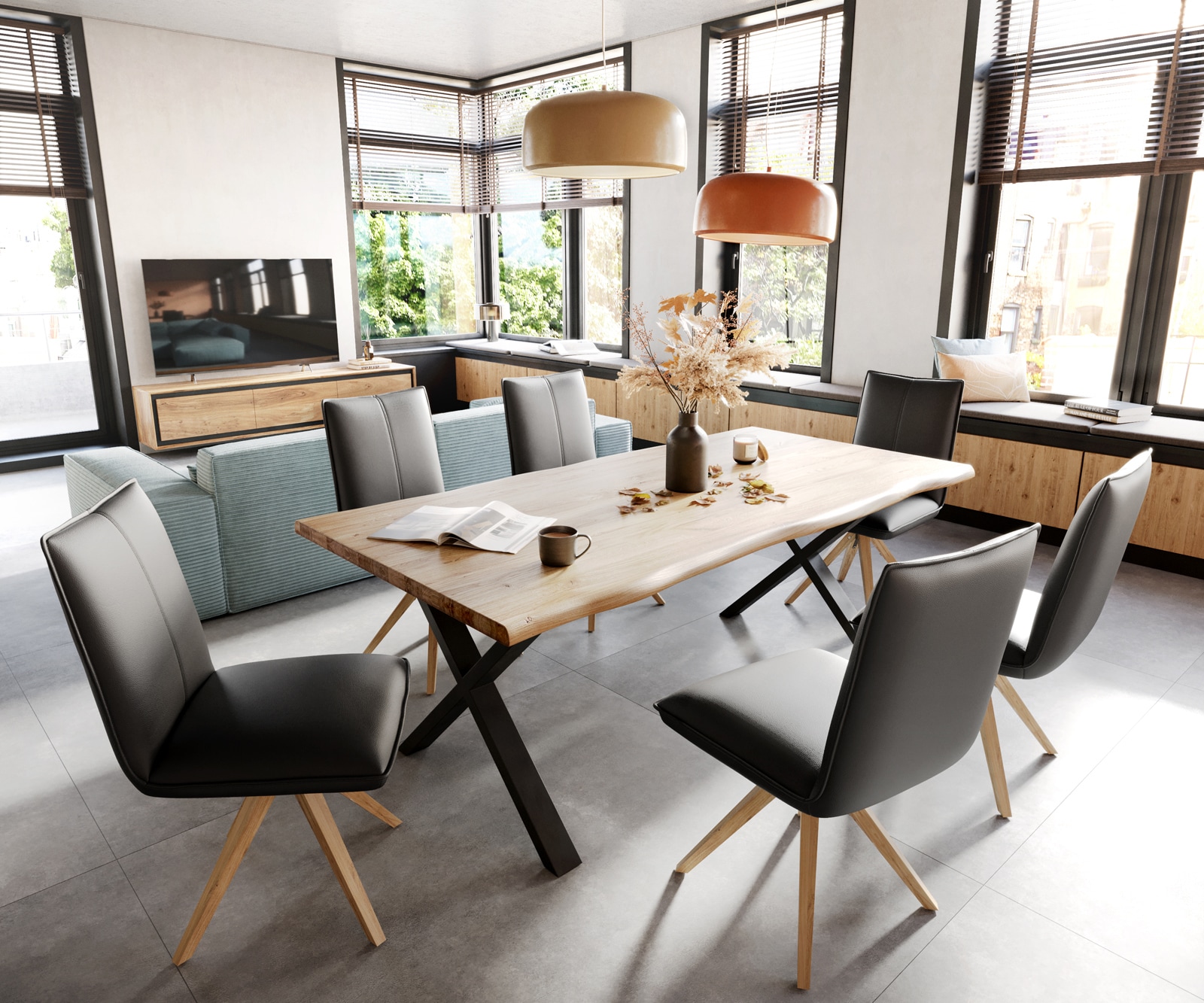 Esszimmerstuhl Lelio-Flex Echt-Leder Schwarz Holzgestell kantig Natur Taschenfederkern 4 Esszimmerstuhl Lelio-Flex Echt-Leder Schwarz Holzgestell kantig Natur Taschenfederkern 4