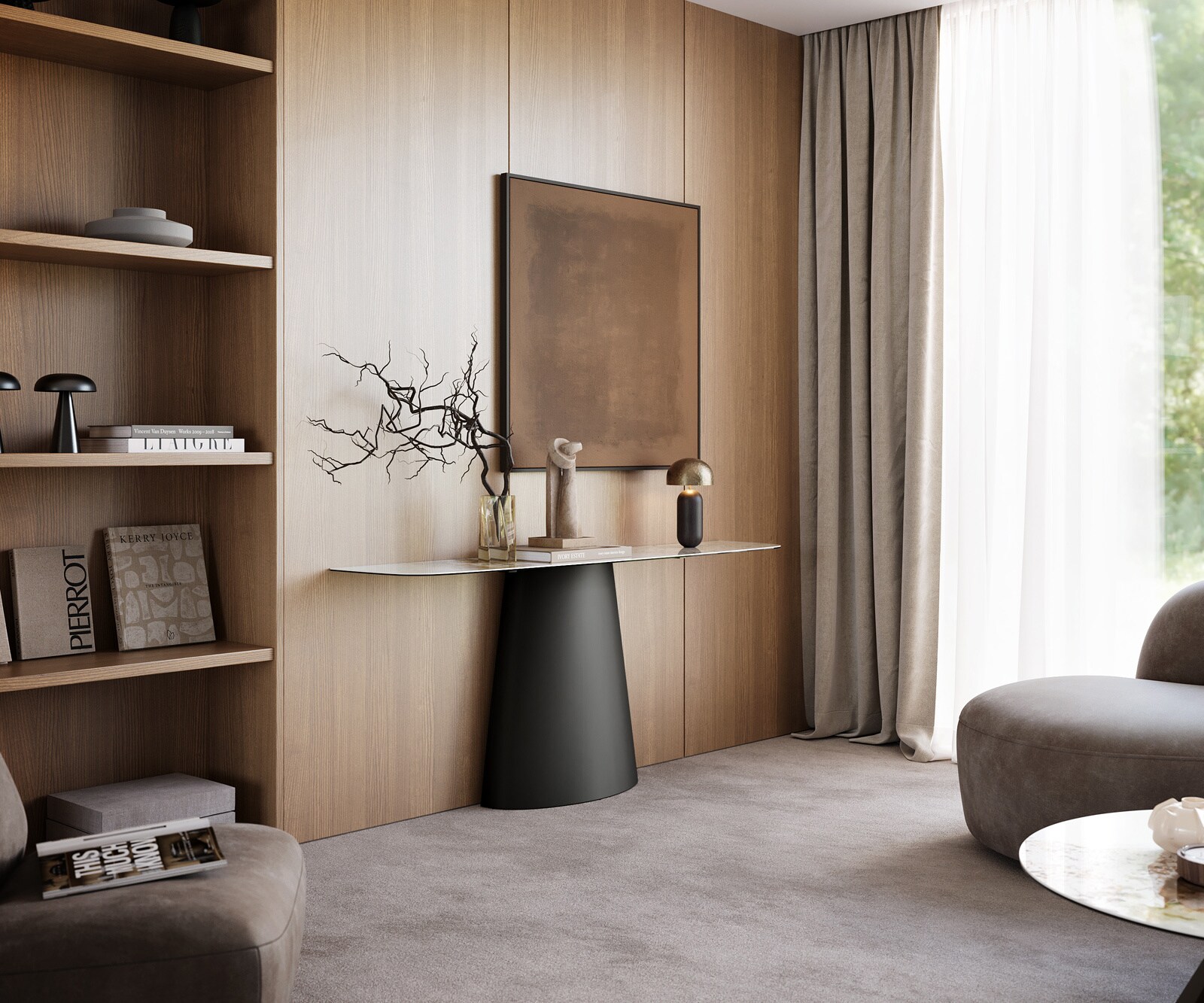 Console Edge forme bateau 180x40 cm Céramique Minas Melange Weiß-Beige Conos Métal Noir 7