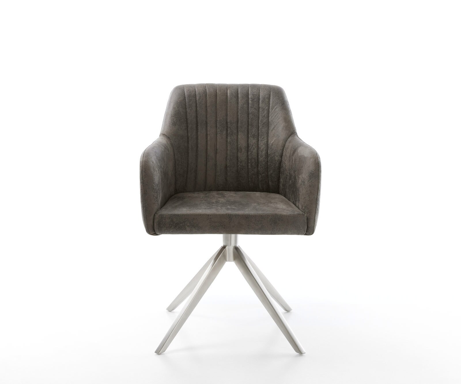 Esszimmerstuhl Greg-Flex Mikrofaser Grau Antik Kreuzgestell breit Edelstahl Taschenfederkern 1