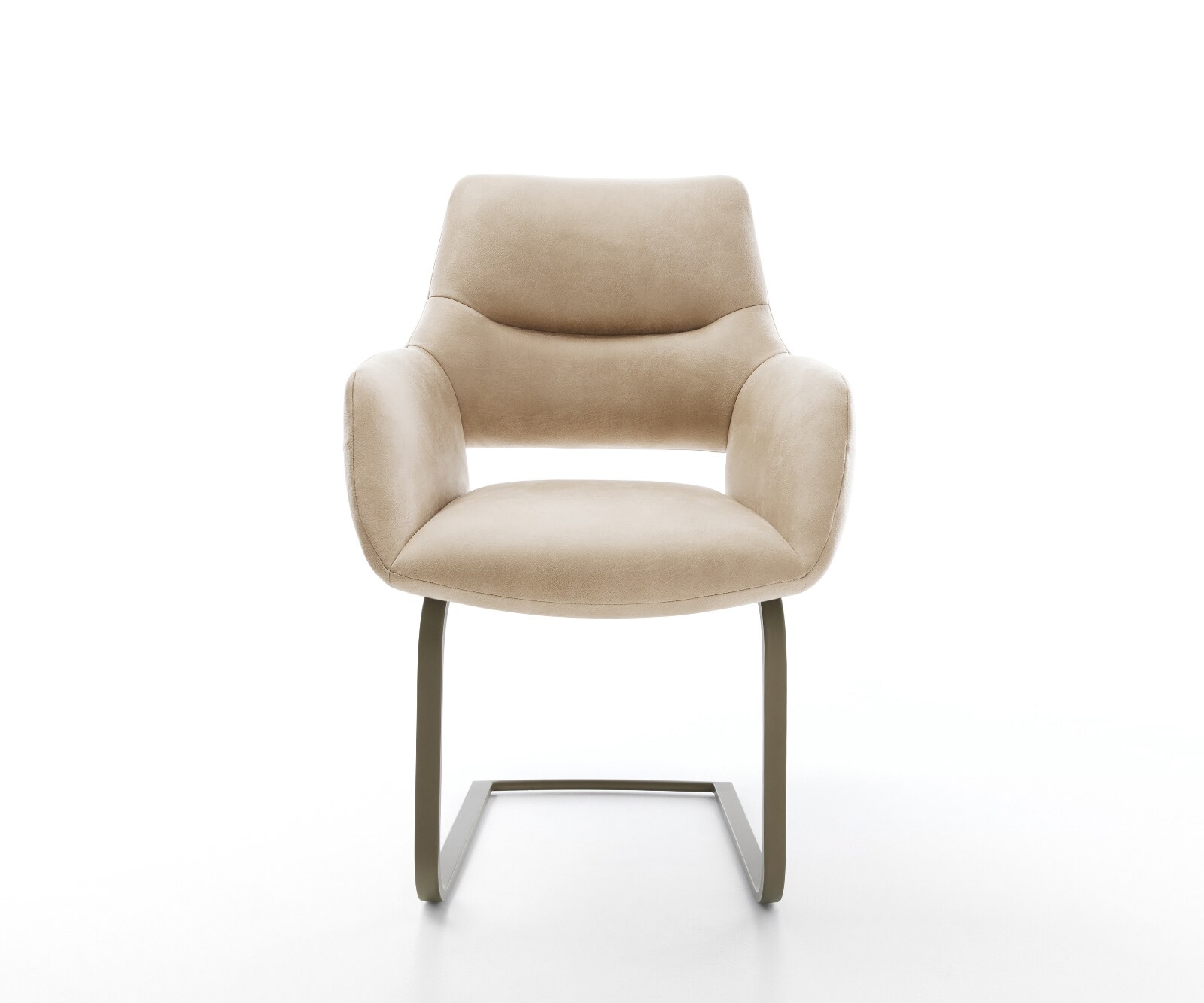 Cantilever Yago-Flex avec accoudoirs microfibre beige vintage pied cantilever plat aspect titane ressorts ensachés 1