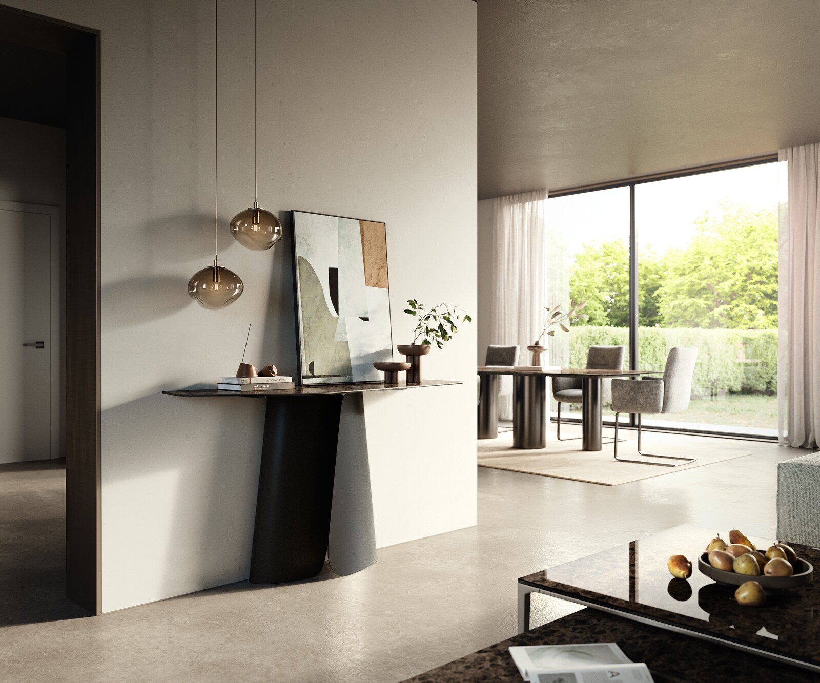 Console Edge Polygonal 140x50 cm Céramique Emperador Extra Lucidato Dunkelbraun Livos Métal Noir 7
