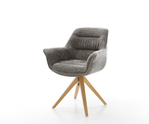Chaise-pivotante Kaira-Flex bouclé doux couleur boue pied en bois angulaire naturel pivotement sur 180°