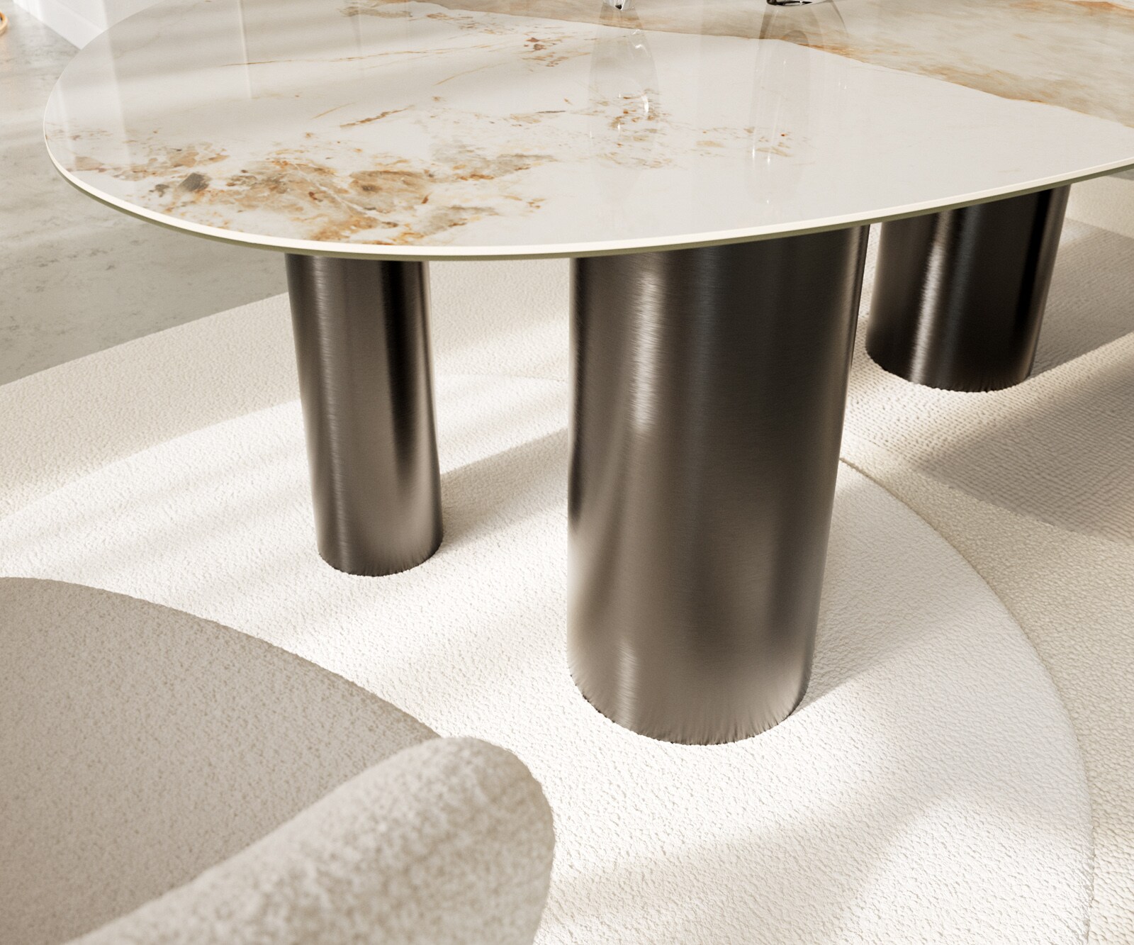 Table à manger Edge Ovale 220x120 Céramique Minas Melange Blanc-Beige Pilier Acier inoxydable Graphite 5