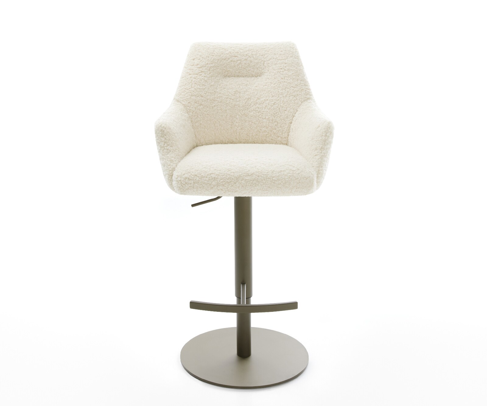 Barstuhl Alja-Flex Teddystoff Beige Drehfuß höhenverstellbar Metall Titanfarben Taschenfederkern 2