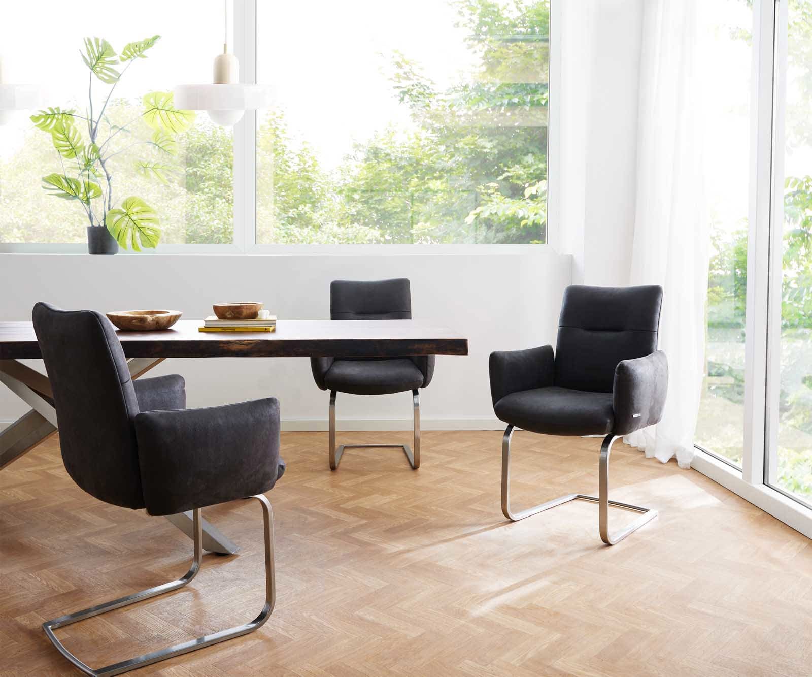 Cantilever Jova-Flex avec accoudoirs microvelours anthracite vintage pied cantilever plat acier inoxydable brossé ressorts ensachés 6 Cantilever Jova-Flex avec accoudoirs microvelours anthracite vintage pied cantilever plat acier inoxydable brossé ressorts ensachés 6