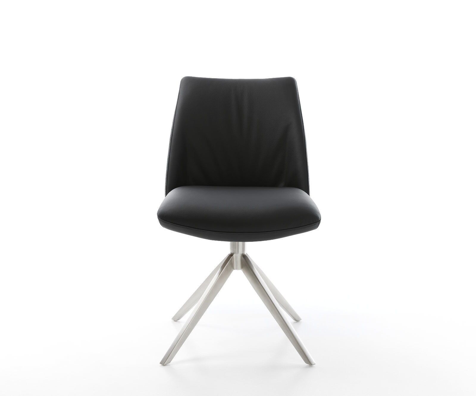 Chaise-pivotante Elso-Flex cuir de vache noir pied croisé large acier inoxydable brossé pivotement sur 360° fonction bascule ressorts ensachés 1