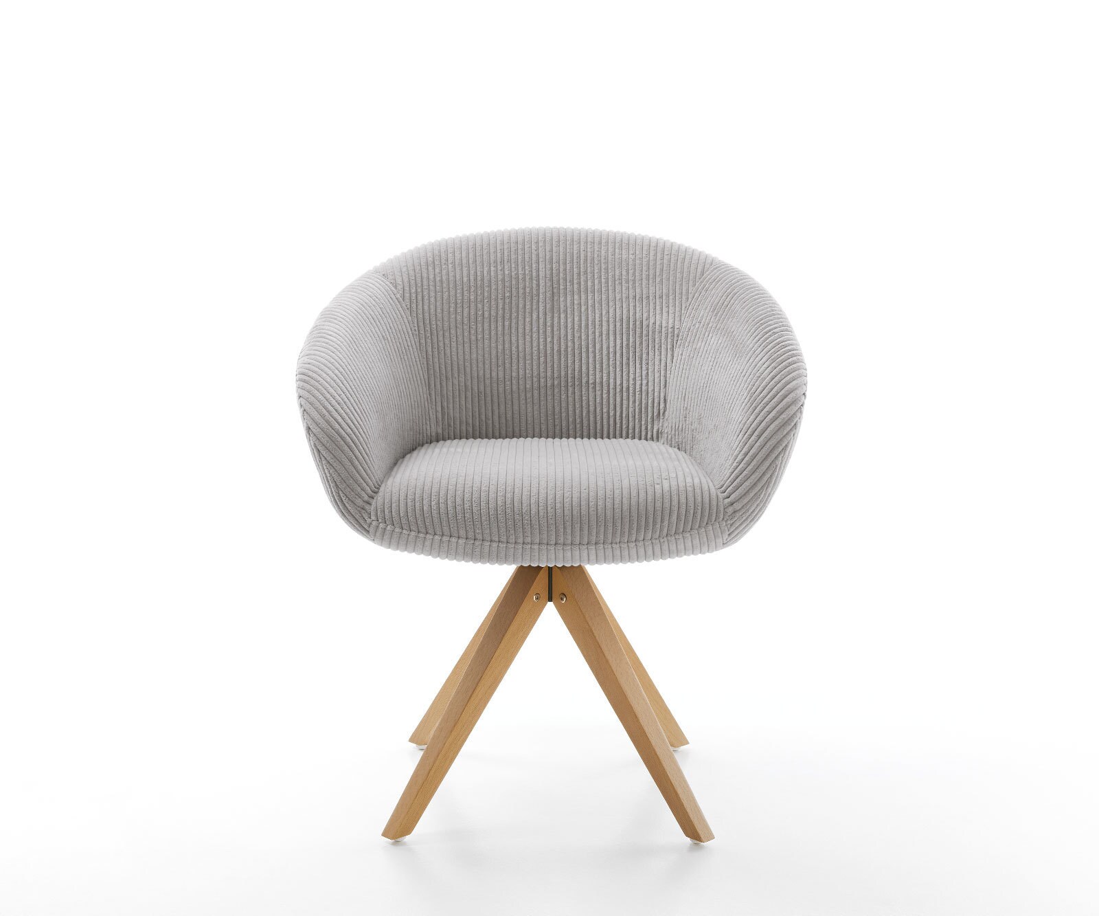 Chaise-pivotante Vinka-Flex avec accoudoirs côtelé gris argenté pied en bois angulaire naturel pivotement sur 180° ressorts ensachés 2