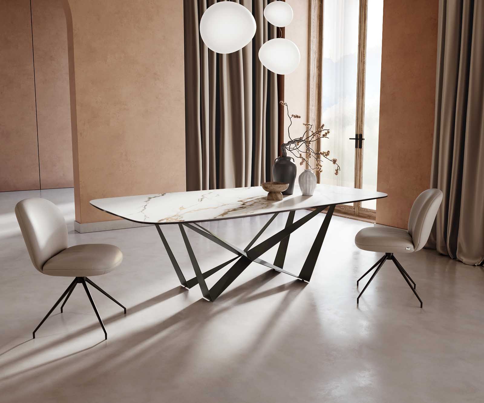 Esstisch Edge Boot 240x120 Keramik Calacatta Luxe Weiß-Gold-Grau Spider Flachstahl Schwarz 1 Esstisch Edge Boot 240x120 Keramik Calacatta Luxe Weiß-Gold-Grau Spider Flachstahl Schwarz 1