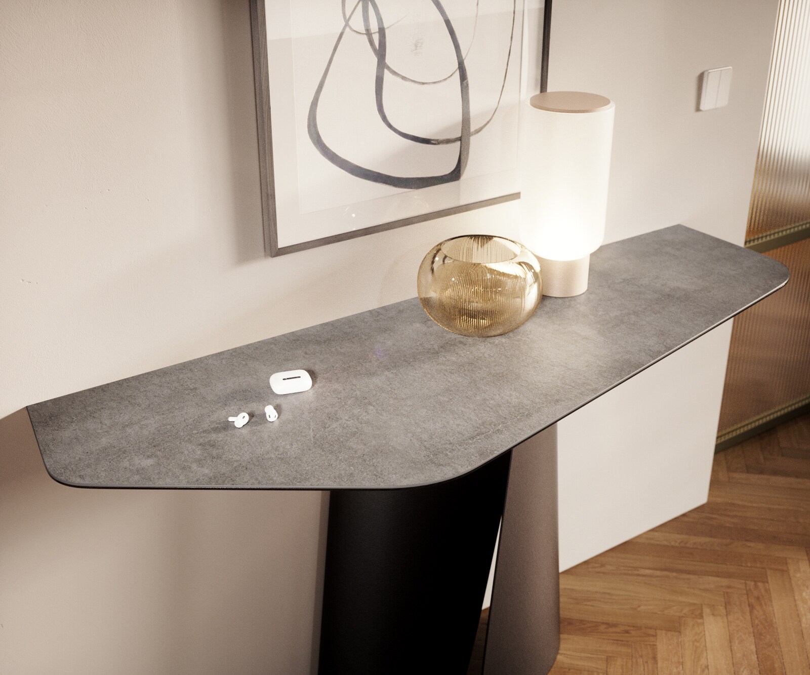 Konsolentisch Edge Polygonal 140x50 cm Keramik Beton Grau Spios Metall Schwarz 5