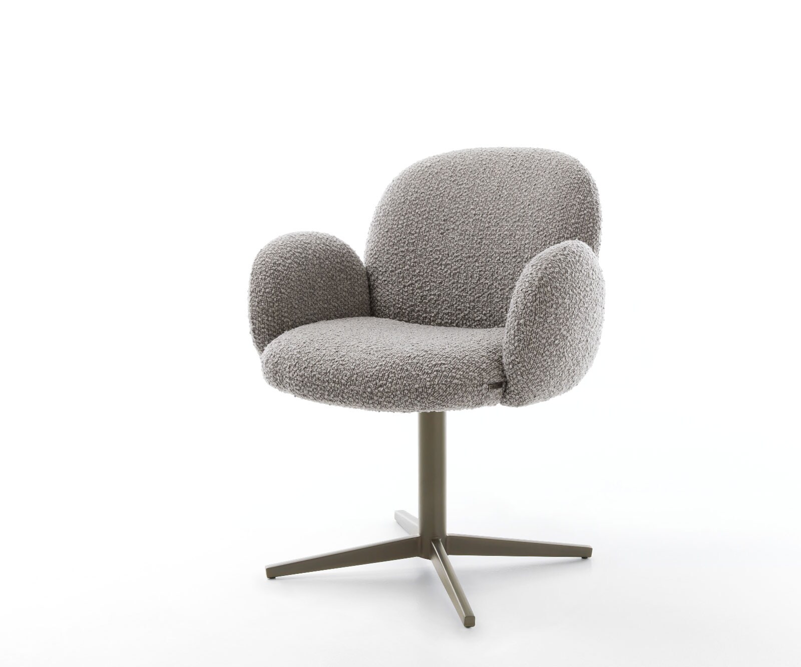 Drehstuhl Nube-Flex mit Armlehnen Bouclé Silbergrau Fußkreuz Effektfinish Titan 360° drehbar Taschenfederkern