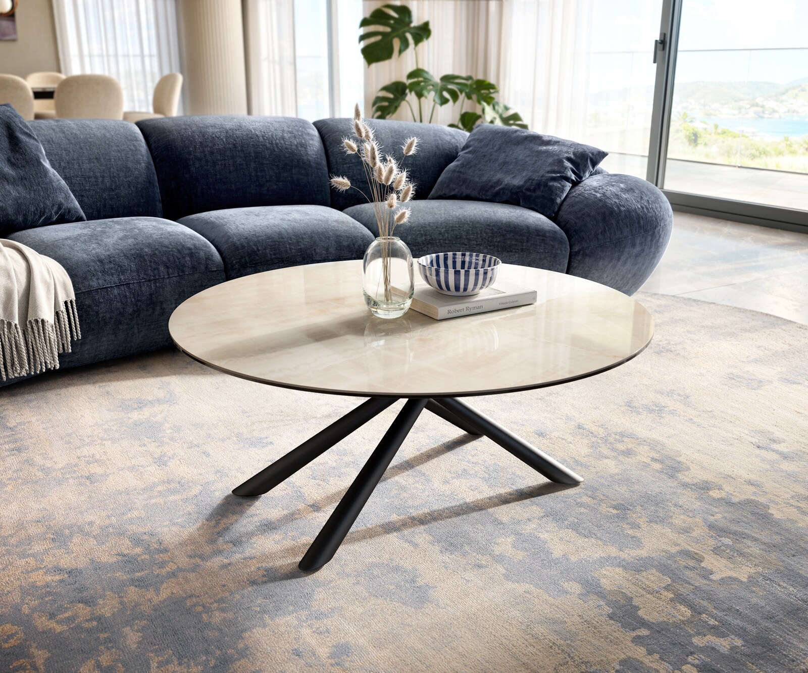 Table basse Edge ronde 100x100 cm céramique Onyx Champagne Sarity métal noir 6