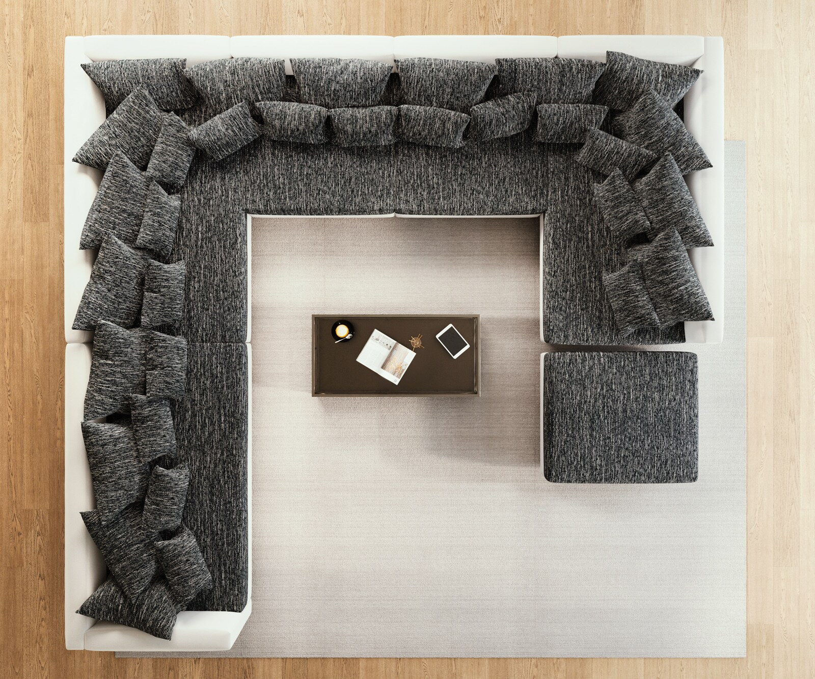 Wohnlandschaft Clovis XXL Weiss Schwarz mit Hocker Ottomane Links 4