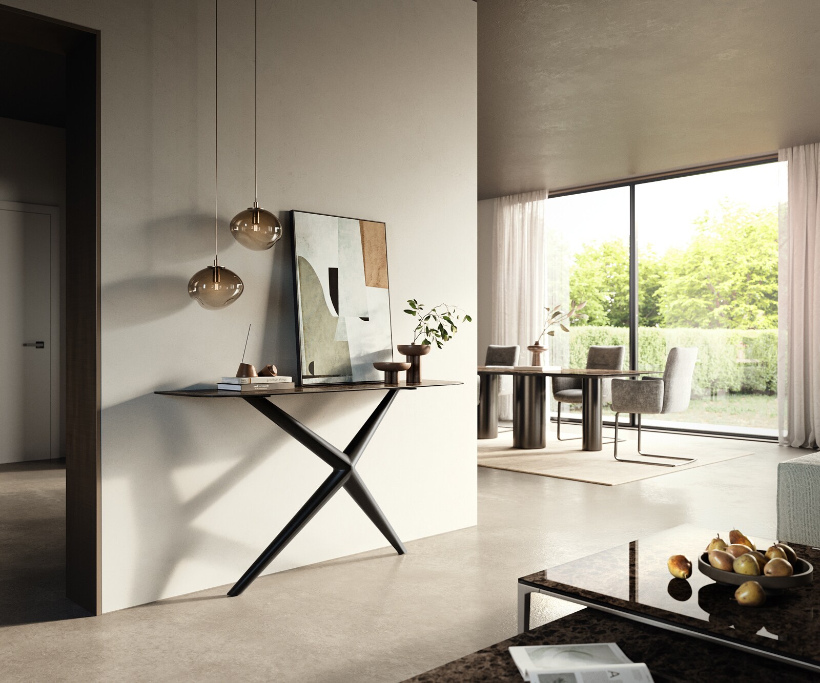 Console Edge forme bateau 140x40 cm Céramique Emperador Extra Lucidato Dunkelbraun Estelo Métal Noir 7