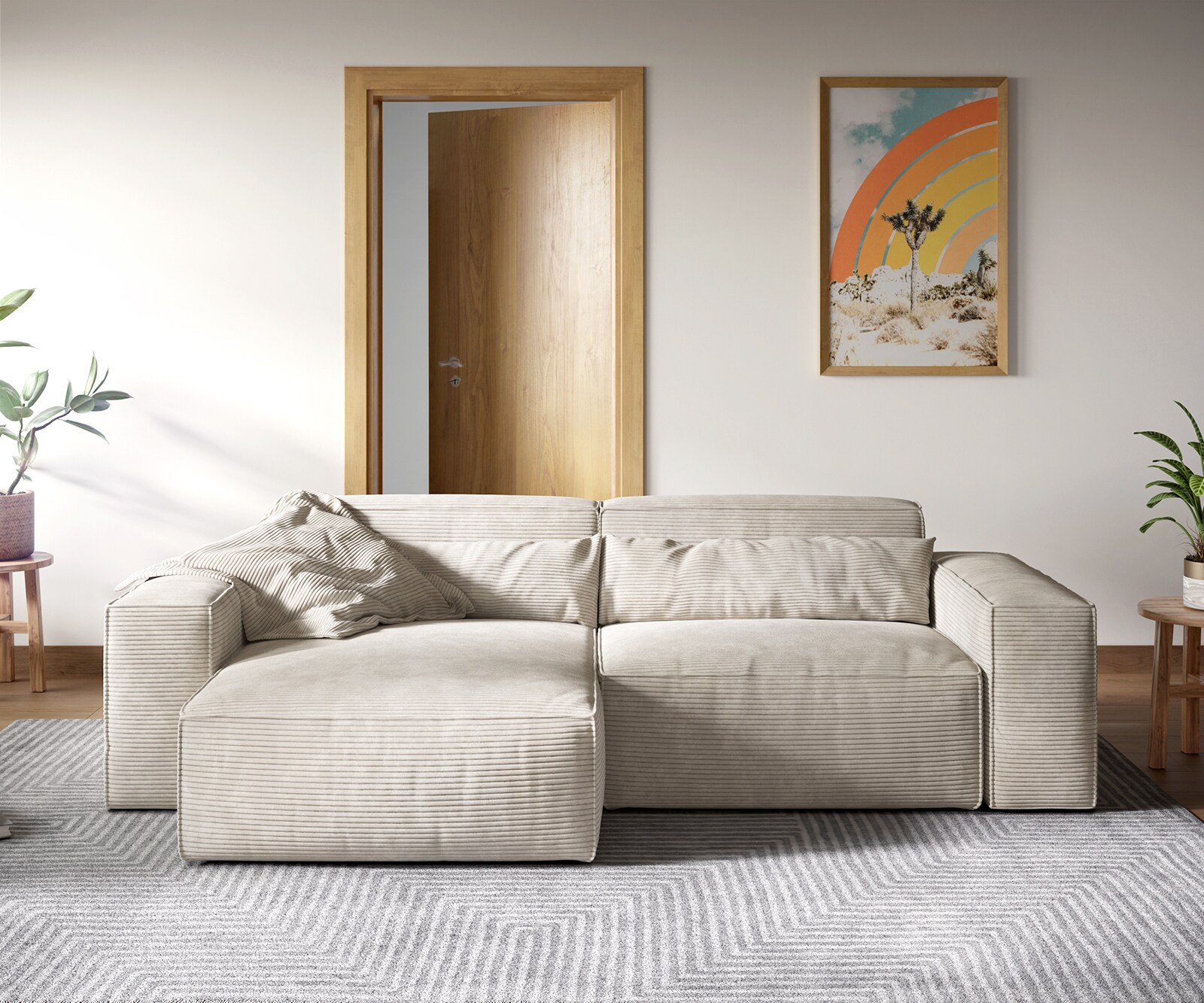 Ecksofa Sirpio XL 270x170 cm Cord Beige Recamiere variabel 1
