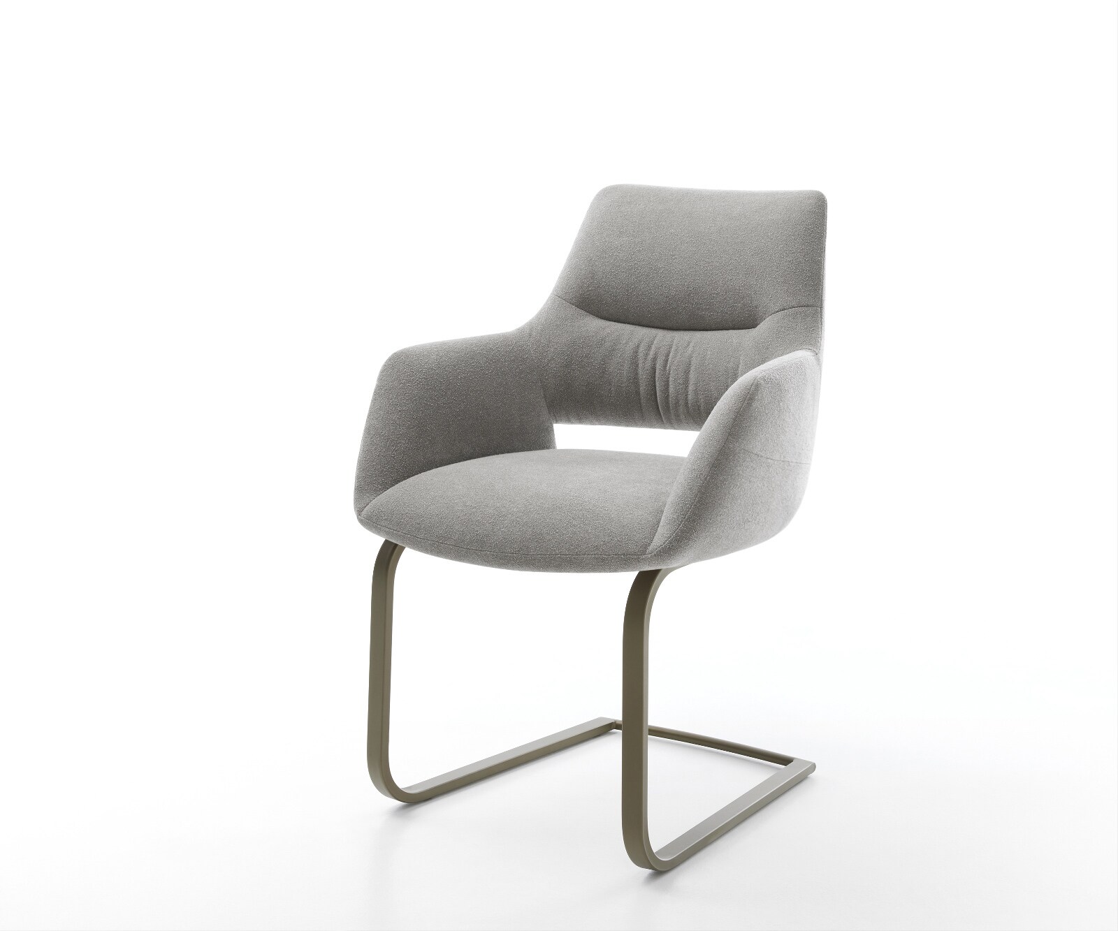 Cantilever Yago-Flex avec accoudoirs tissu structuré doux gris pied cantilever plat aspect titane resorts ensachés
