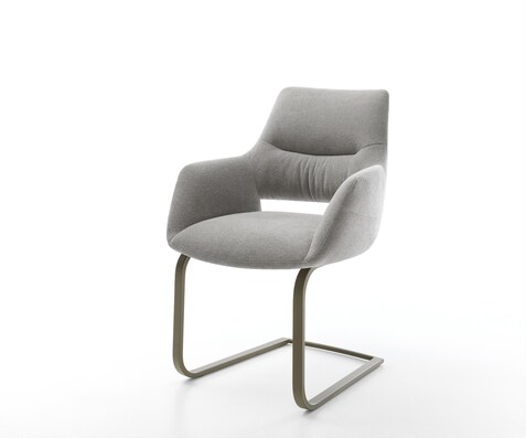 Freischwinger Yago-Flex mit Armlehnen Strukturstoff Soft Grau Freischwinger flach Effektfinish Titan Taschenfederkern