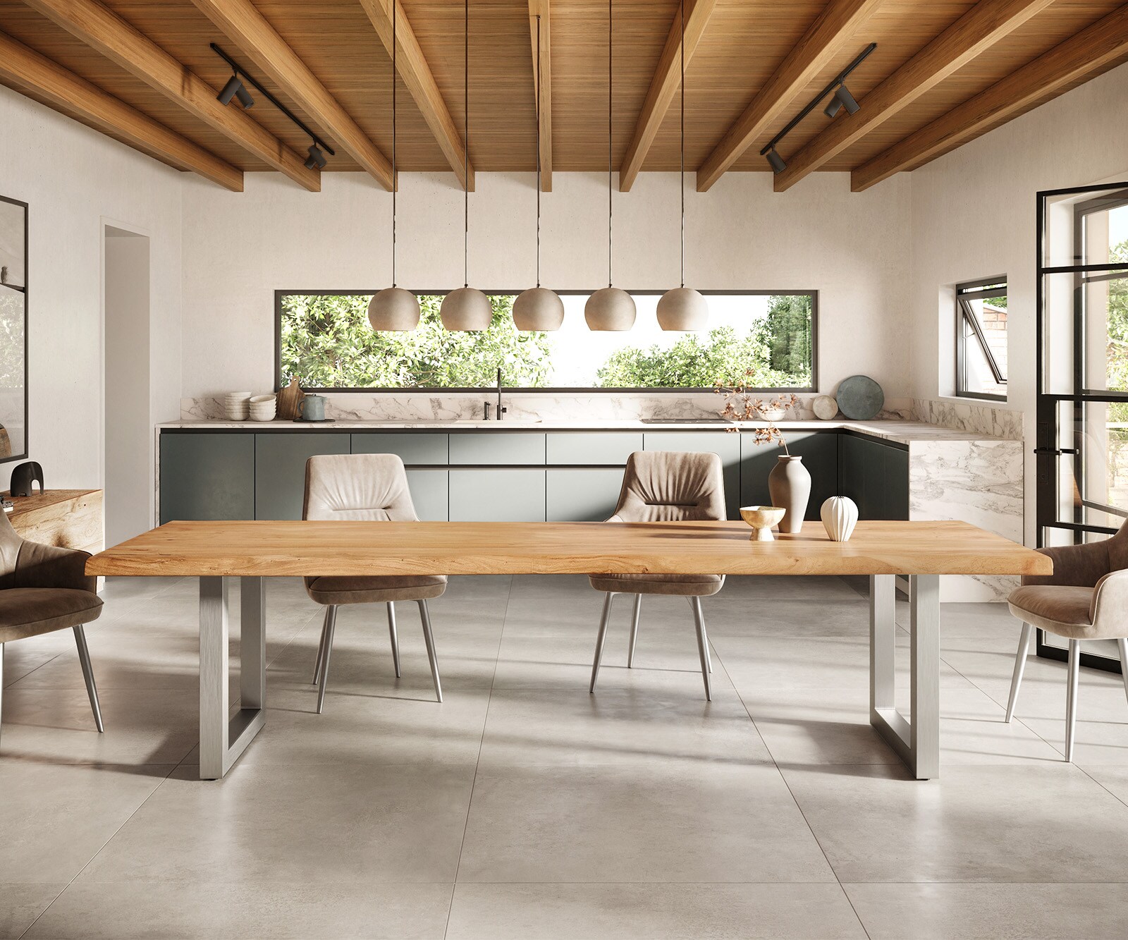 Esstisch Edge 300x100 XL Akazie Natur Edelstahl Breit Live-Edge 2