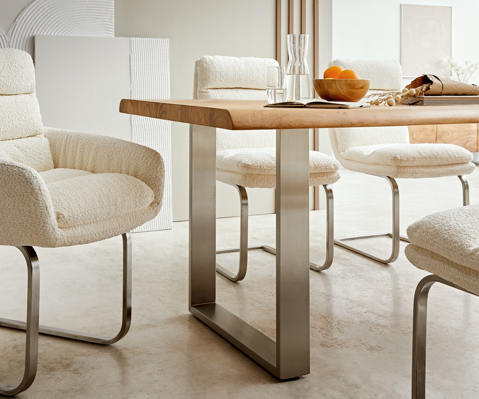 Table-à-manger Edge 200x100 XL acacia nature acier inoxydable mince Live-Edge 4