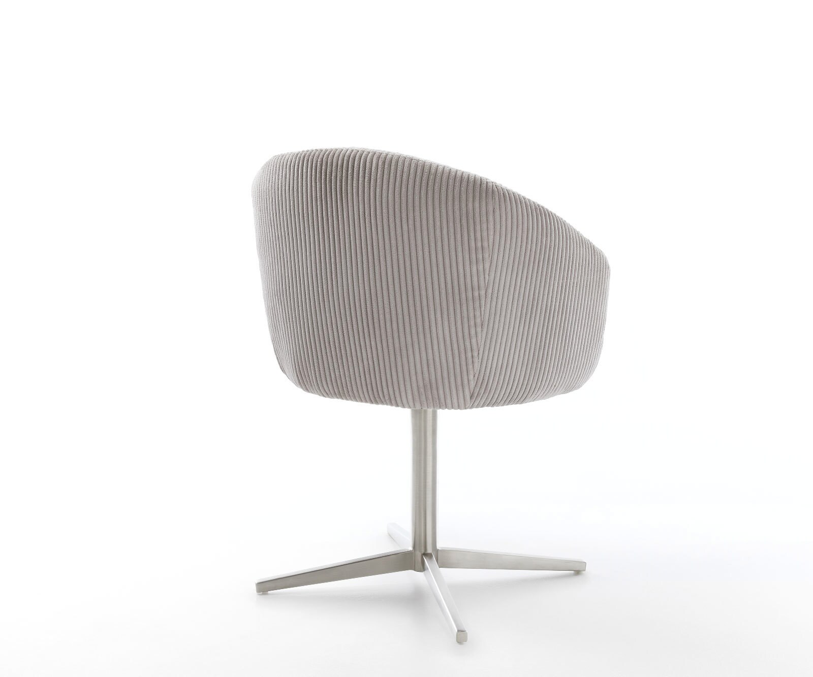Chaise-pivotante Caja-Flex avec accoudoirs côtelé gris argenté pied de chaise 4 branches acier inoxydable brossé pivotement sur 360° ressorts ensachés 4