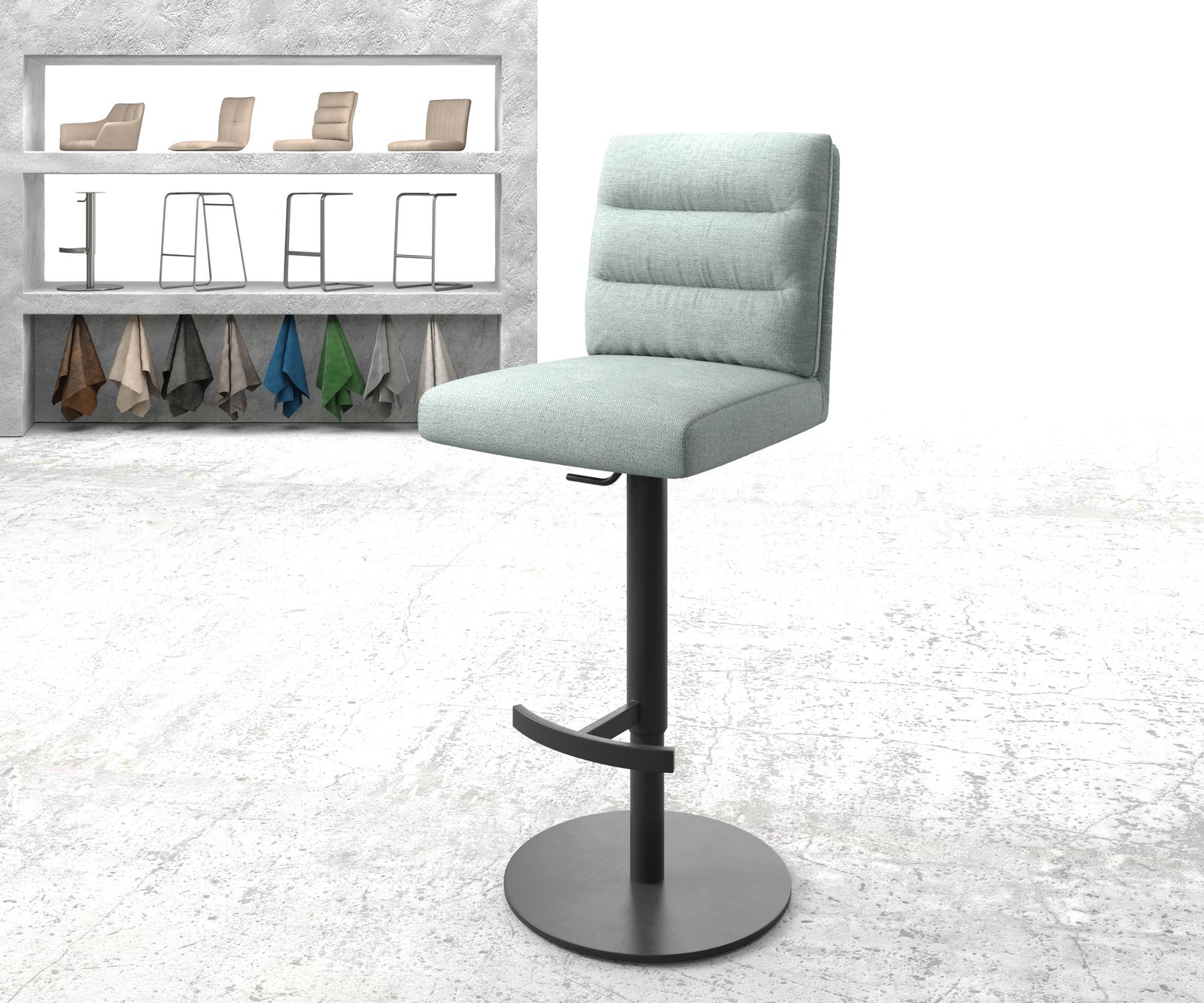 Chaise-de-bar Pela-Flex rayures menthe pied pivotant réglable en hauteur métal 1