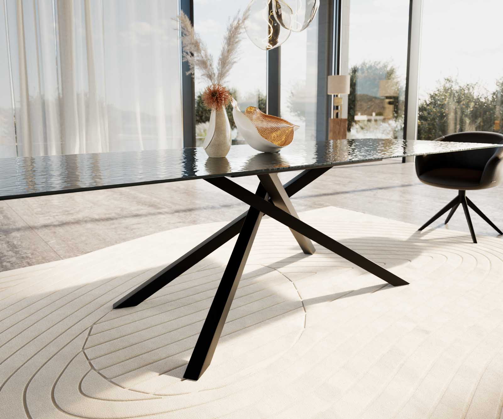 Esstisch Edge 300x100 Reliefglas Rauchschwarz 3D-Design Kreuzgestell Rechteck Schwarz 5 Esstisch Edge 300x100 Reliefglas Rauchschwarz 3D-Design Kreuzgestell Rechteck Schwarz 5