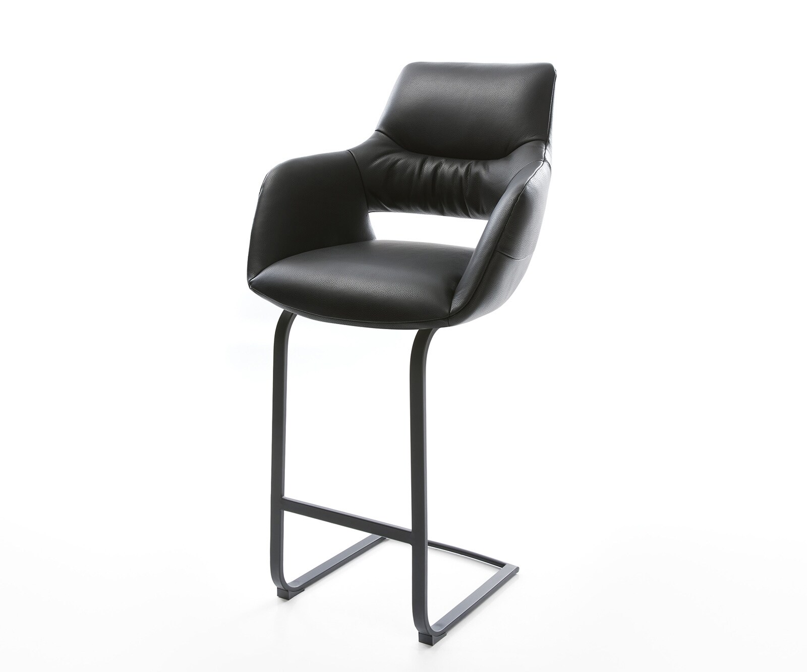 Barstuhl Yago-Flex Echt-Leder Schwarz Freischwinger flach Metall Schwarz Taschenfederkern