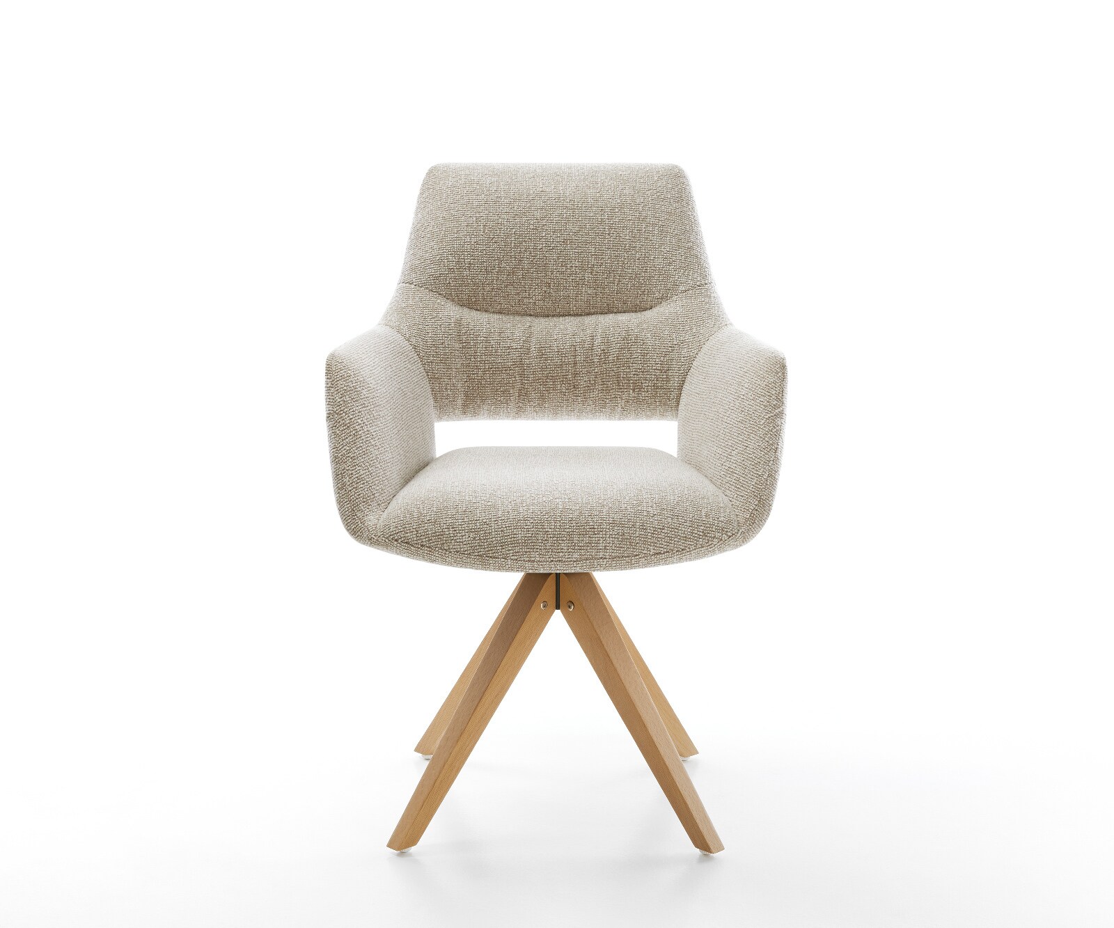 Drehstuhl Yago-Flex mit Armlehnen Webstoff Soft Beige Holzgestell kantig Natur 360° drehbar Taschenfederkern 2