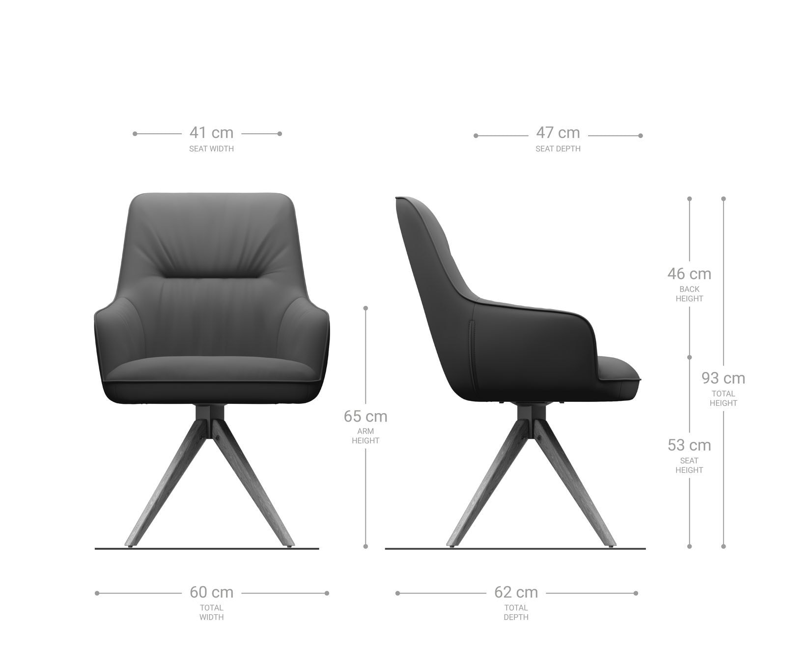 Esszimmerstuhl Zelia-Flex mit Armlehnen Samt Grau Holzgestell kantig Natur Taschenfederkern 6